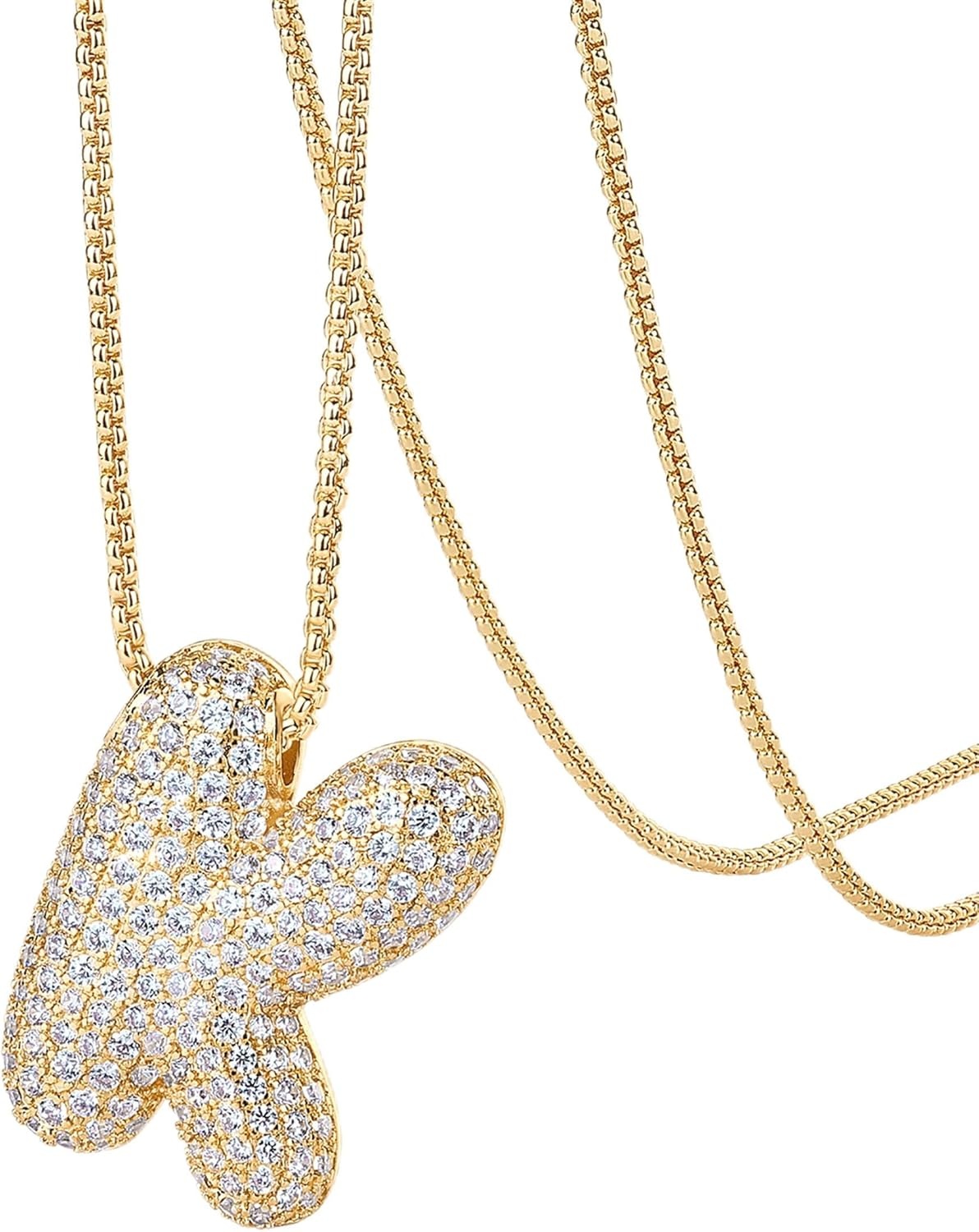 image:imagePAVOI 14K Gold Plated Cubic Zirconia Bubble Letter Initial Necklaces for Women Gold Balloon Necklace Letter Chunky Pendant NecklacesK