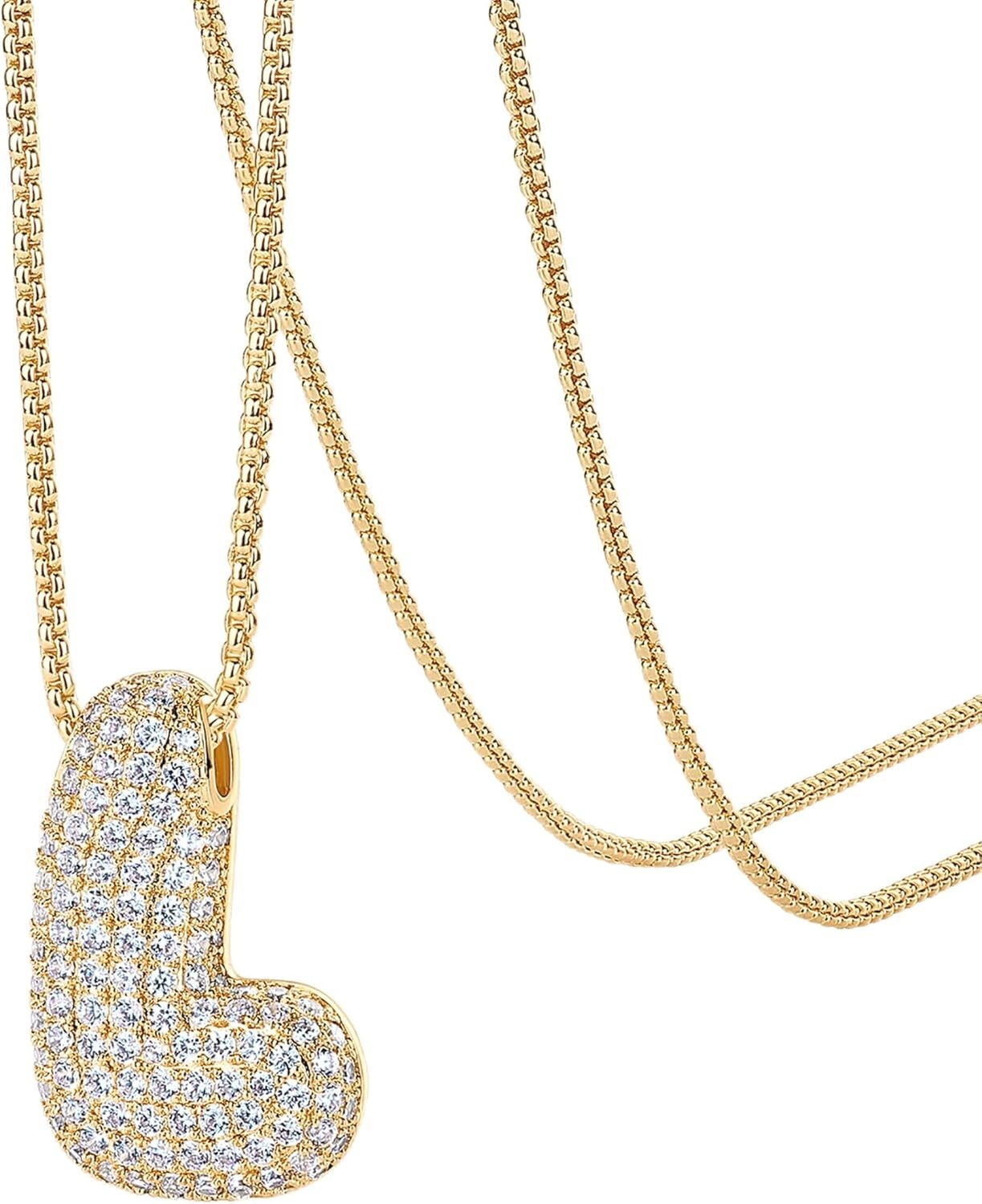 image:imagePAVOI 14K Gold Plated Cubic Zirconia Bubble Letter Initial Necklaces for Women Gold Balloon Necklace Letter Chunky Pendant NecklacesL