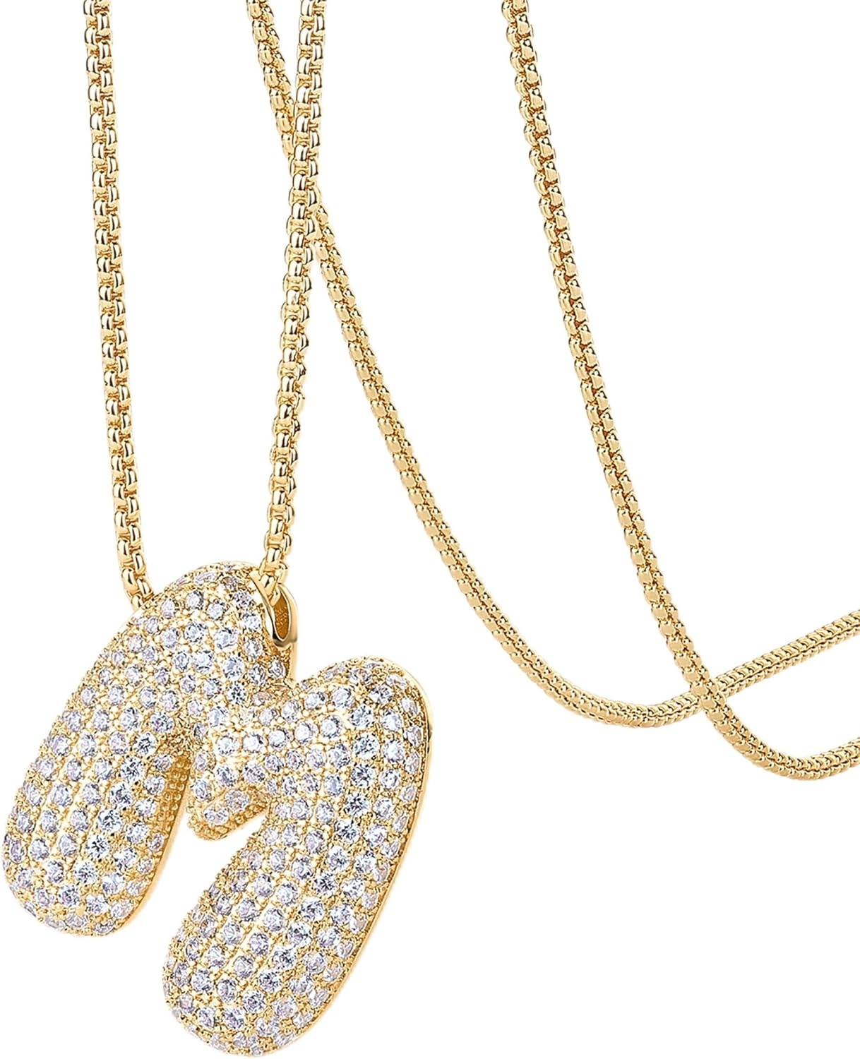 image:imagePAVOI 14K Gold Plated Cubic Zirconia Bubble Letter Initial Necklaces for Women Gold Balloon Necklace Letter Chunky Pendant NecklacesM