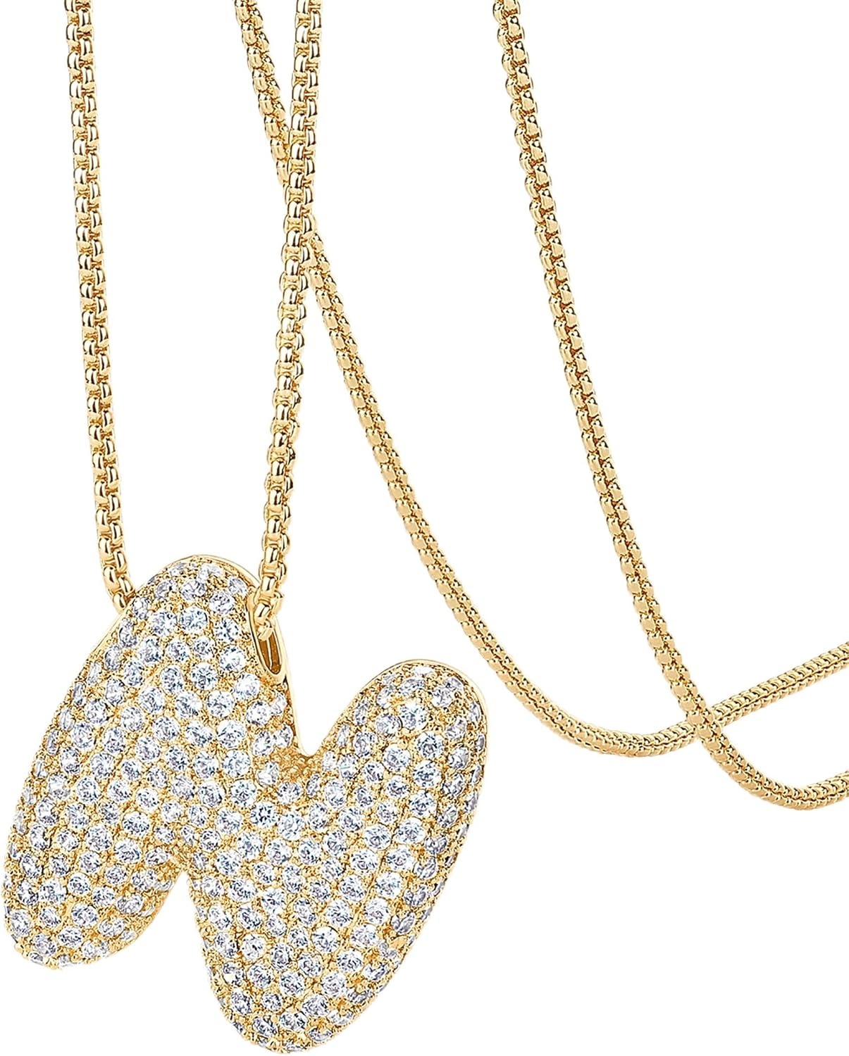 image:imagePAVOI 14K Gold Plated Cubic Zirconia Bubble Letter Initial Necklaces for Women Gold Balloon Necklace Letter Chunky Pendant NecklacesN