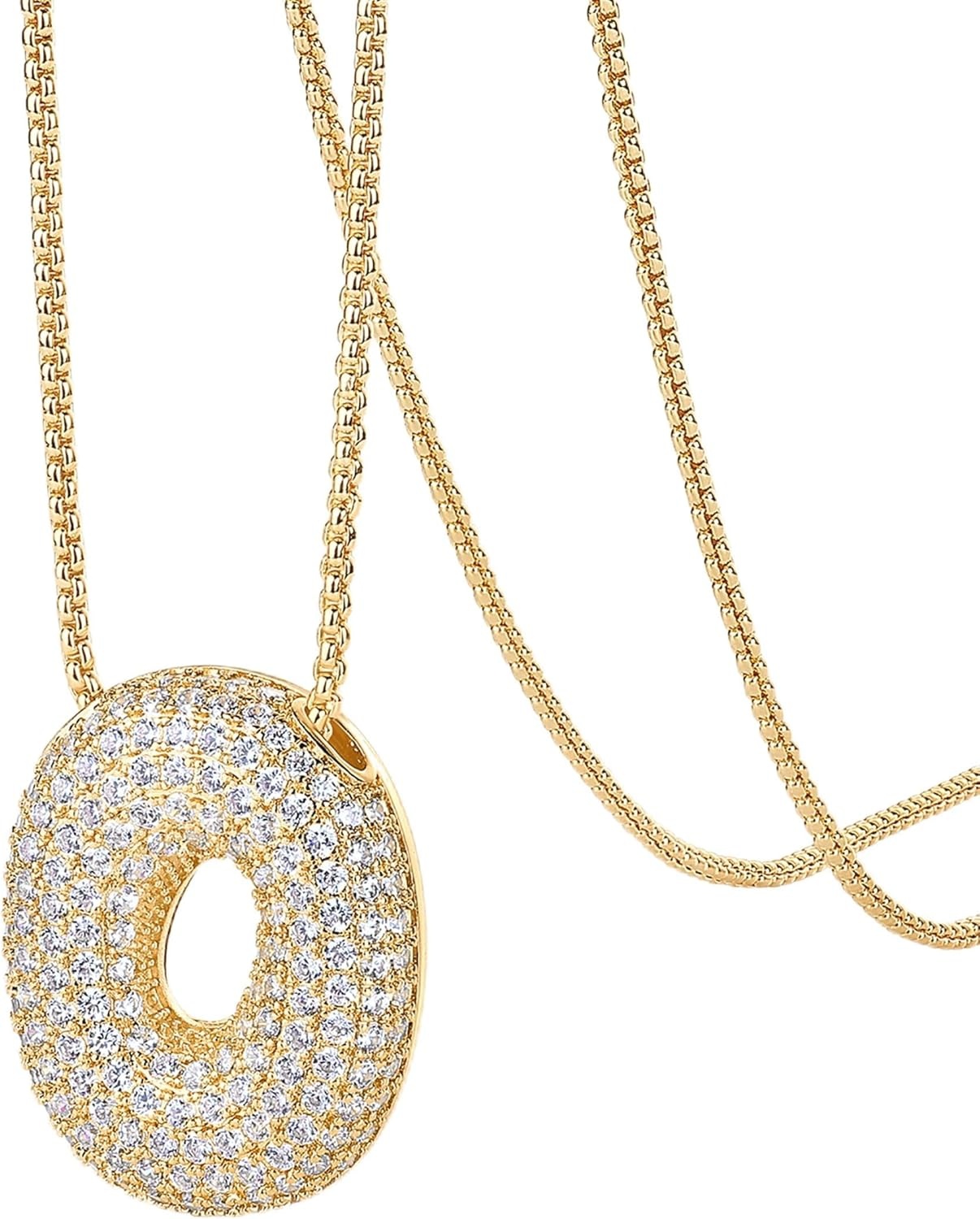 image:imagePAVOI 14K Gold Plated Cubic Zirconia Bubble Letter Initial Necklaces for Women Gold Balloon Necklace Letter Chunky Pendant NecklacesO