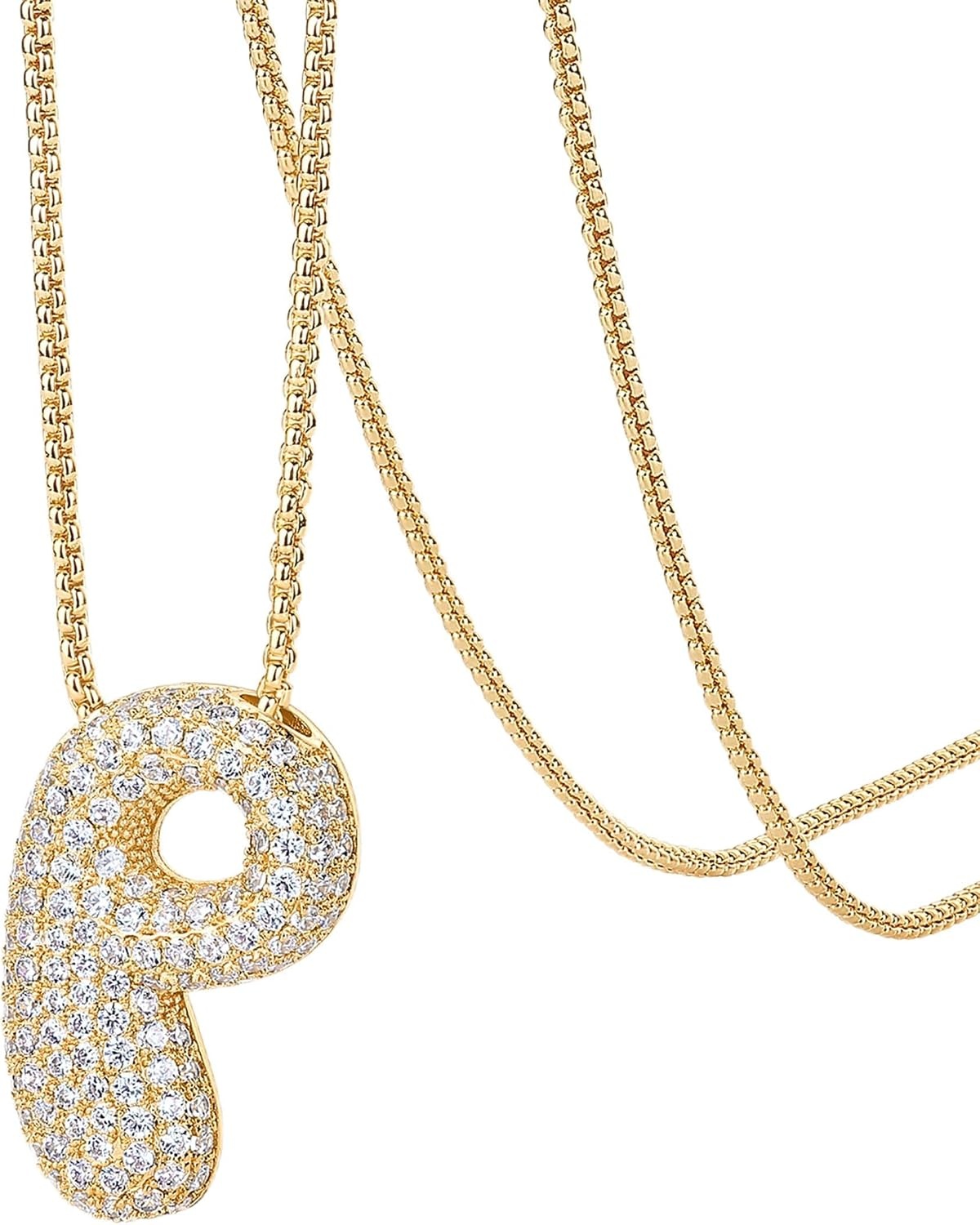 image:imagePAVOI 14K Gold Plated Cubic Zirconia Bubble Letter Initial Necklaces for Women Gold Balloon Necklace Letter Chunky Pendant NecklacesP
