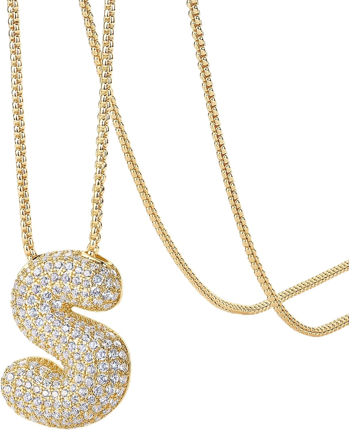 image:imagePAVOI 14K Gold Plated Cubic Zirconia Bubble Letter Initial Necklaces for Women Gold Balloon Necklace Letter Chunky Pendant NecklacesS