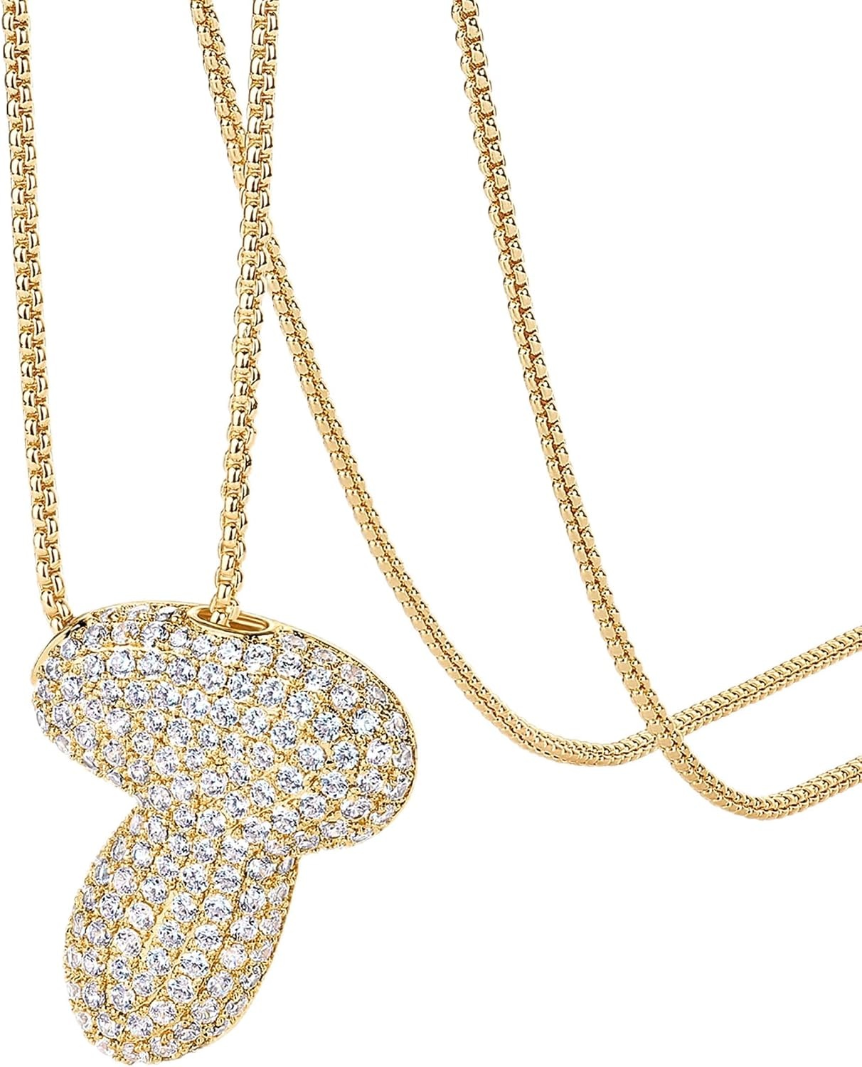 image:imagePAVOI 14K Gold Plated Cubic Zirconia Bubble Letter Initial Necklaces for Women Gold Balloon Necklace Letter Chunky Pendant NecklacesT