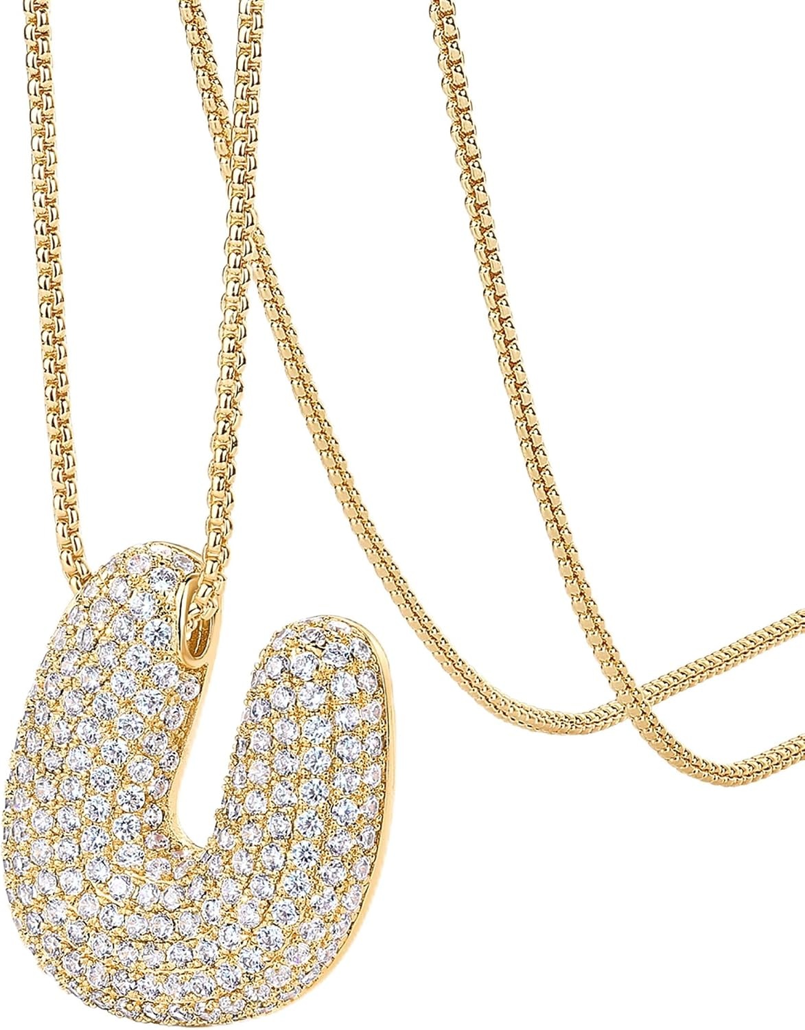 image:imagePAVOI 14K Gold Plated Cubic Zirconia Bubble Letter Initial Necklaces for Women Gold Balloon Necklace Letter Chunky Pendant NecklacesU