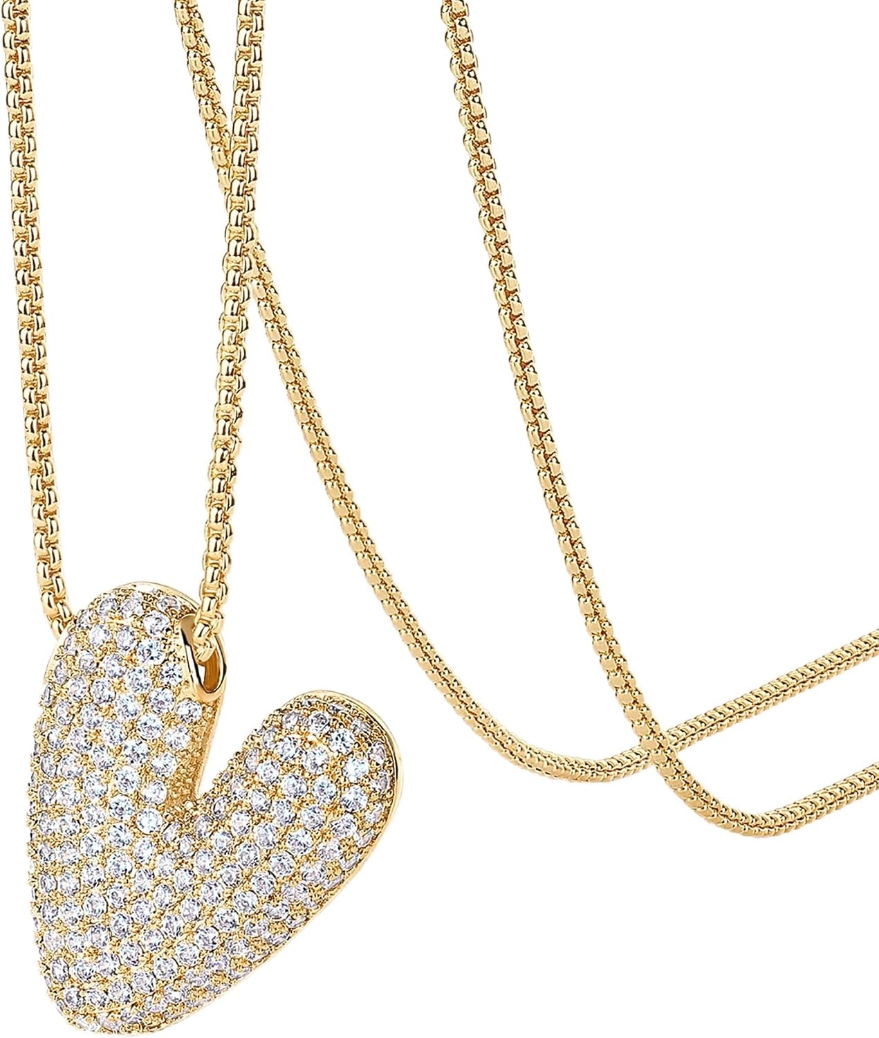 image:imagePAVOI 14K Gold Plated Cubic Zirconia Bubble Letter Initial Necklaces for Women Gold Balloon Necklace Letter Chunky Pendant NecklacesV