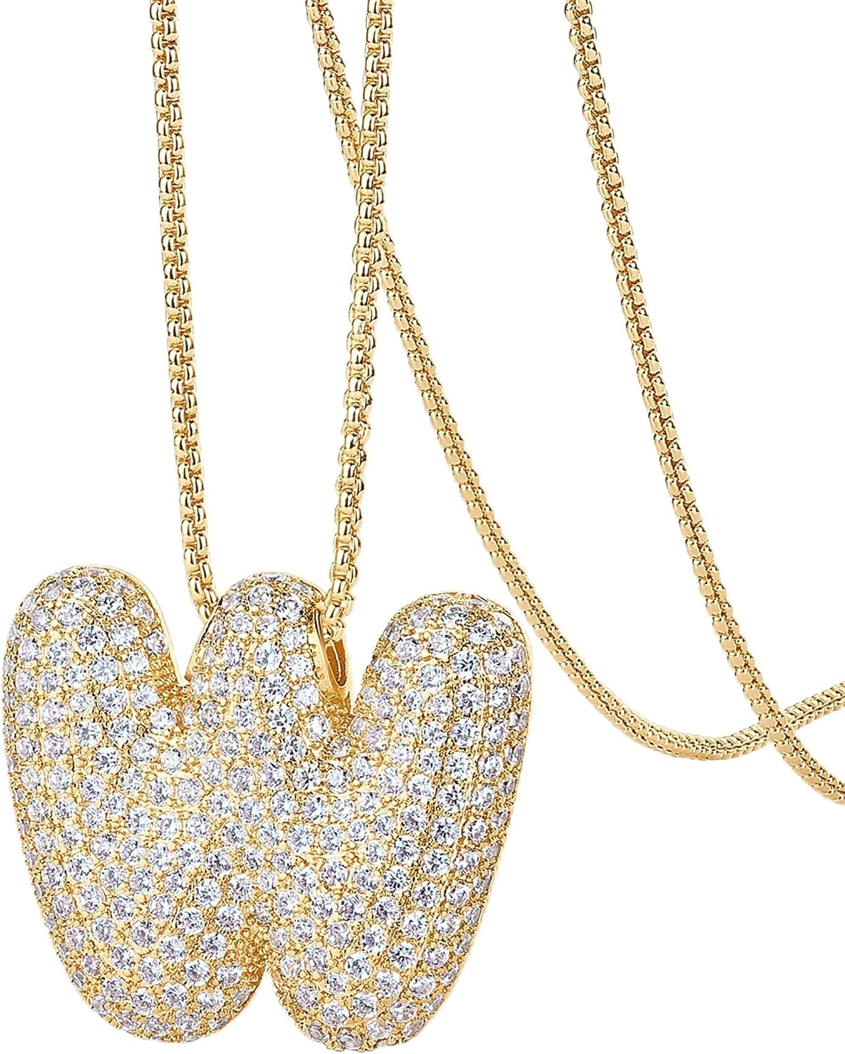 image:imagePAVOI 14K Gold Plated Cubic Zirconia Bubble Letter Initial Necklaces for Women Gold Balloon Necklace Letter Chunky Pendant NecklacesW