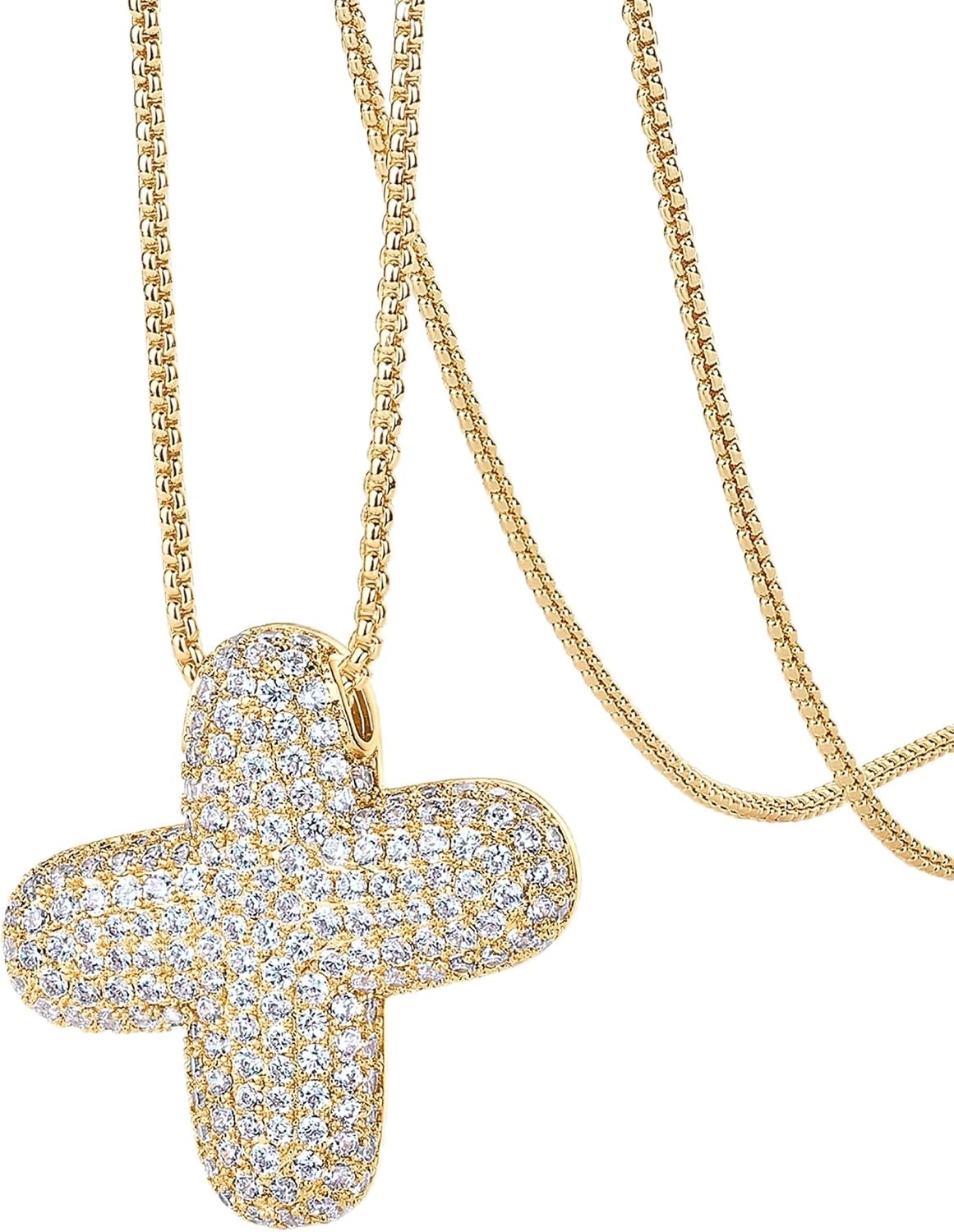 image:imagePAVOI 14K Gold Plated Cubic Zirconia Bubble Letter Initial Necklaces for Women Gold Balloon Necklace Letter Chunky Pendant NecklacesX