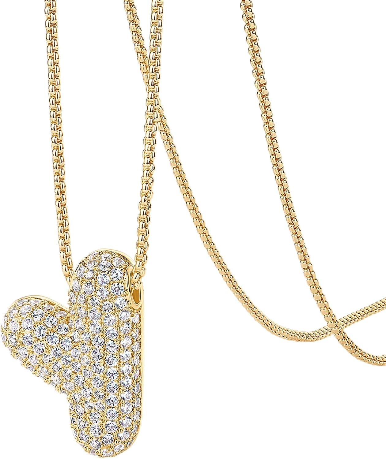 image:imagePAVOI 14K Gold Plated Cubic Zirconia Bubble Letter Initial Necklaces for Women Gold Balloon Necklace Letter Chunky Pendant NecklacesY
