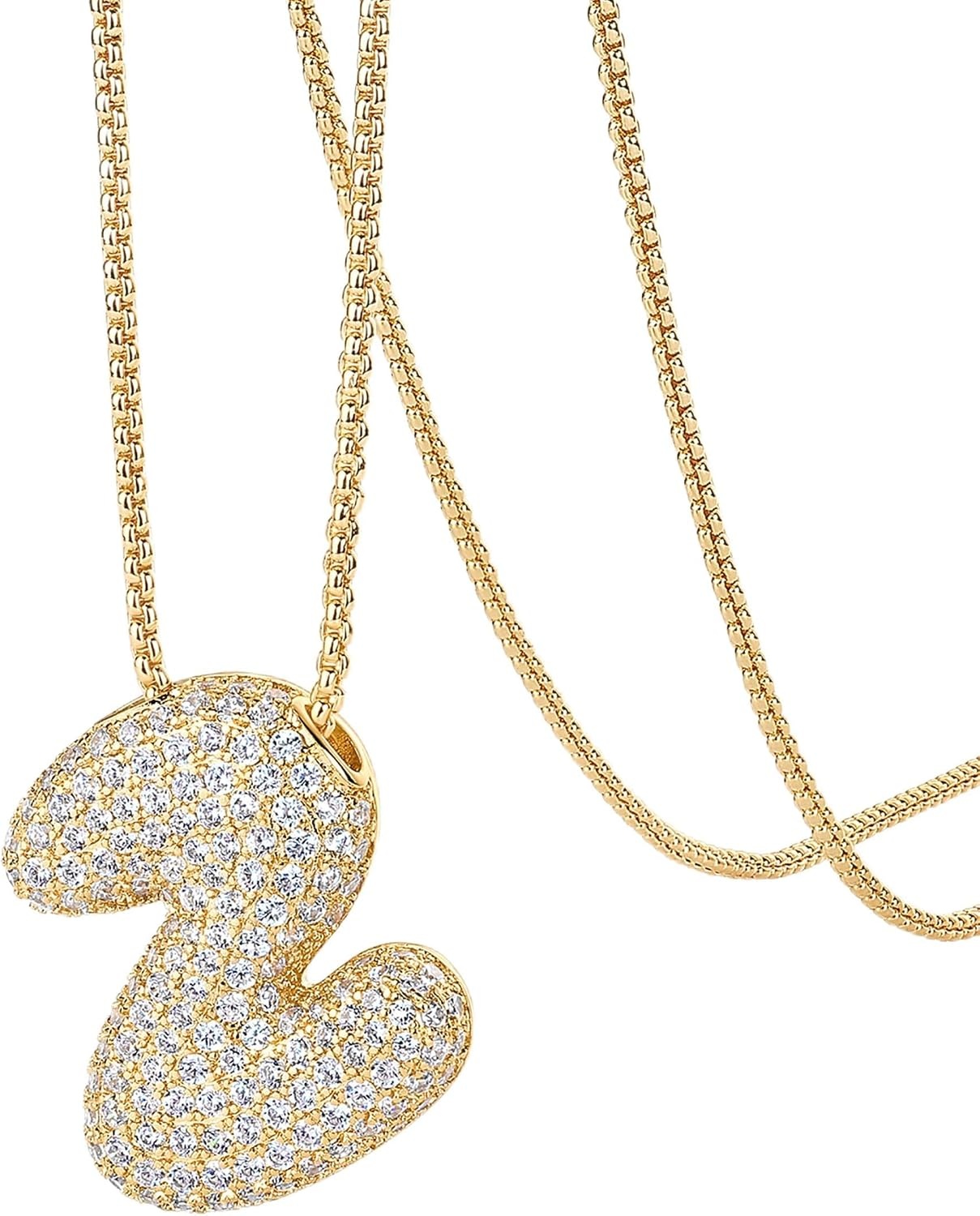 image:imagePAVOI 14K Gold Plated Cubic Zirconia Bubble Letter Initial Necklaces for Women Gold Balloon Necklace Letter Chunky Pendant NecklacesZ