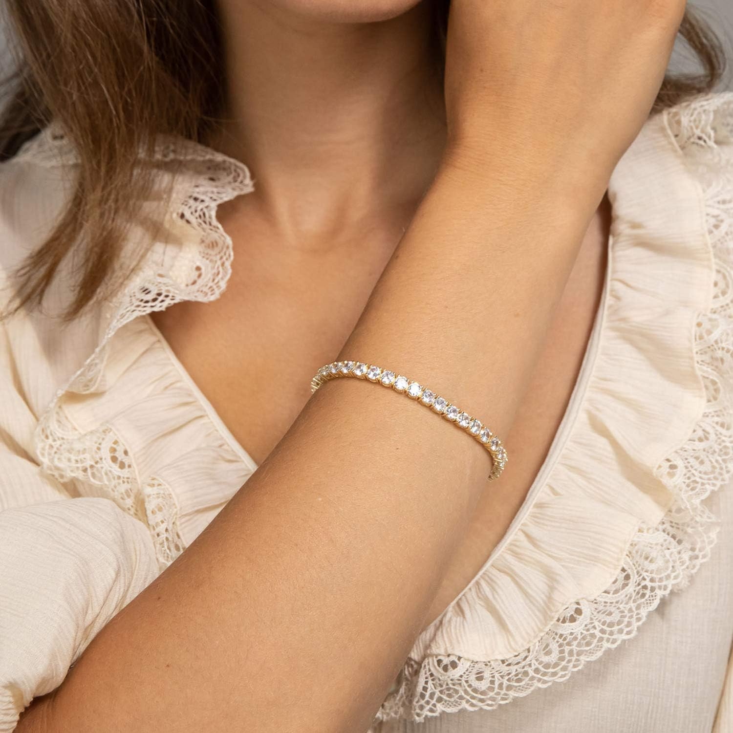 image:imagePAVOI 14K Gold Plated Cubic Zirconia Classic Tennis Bracelet Gold Bracelets for Women 4mm CZWhite Gold