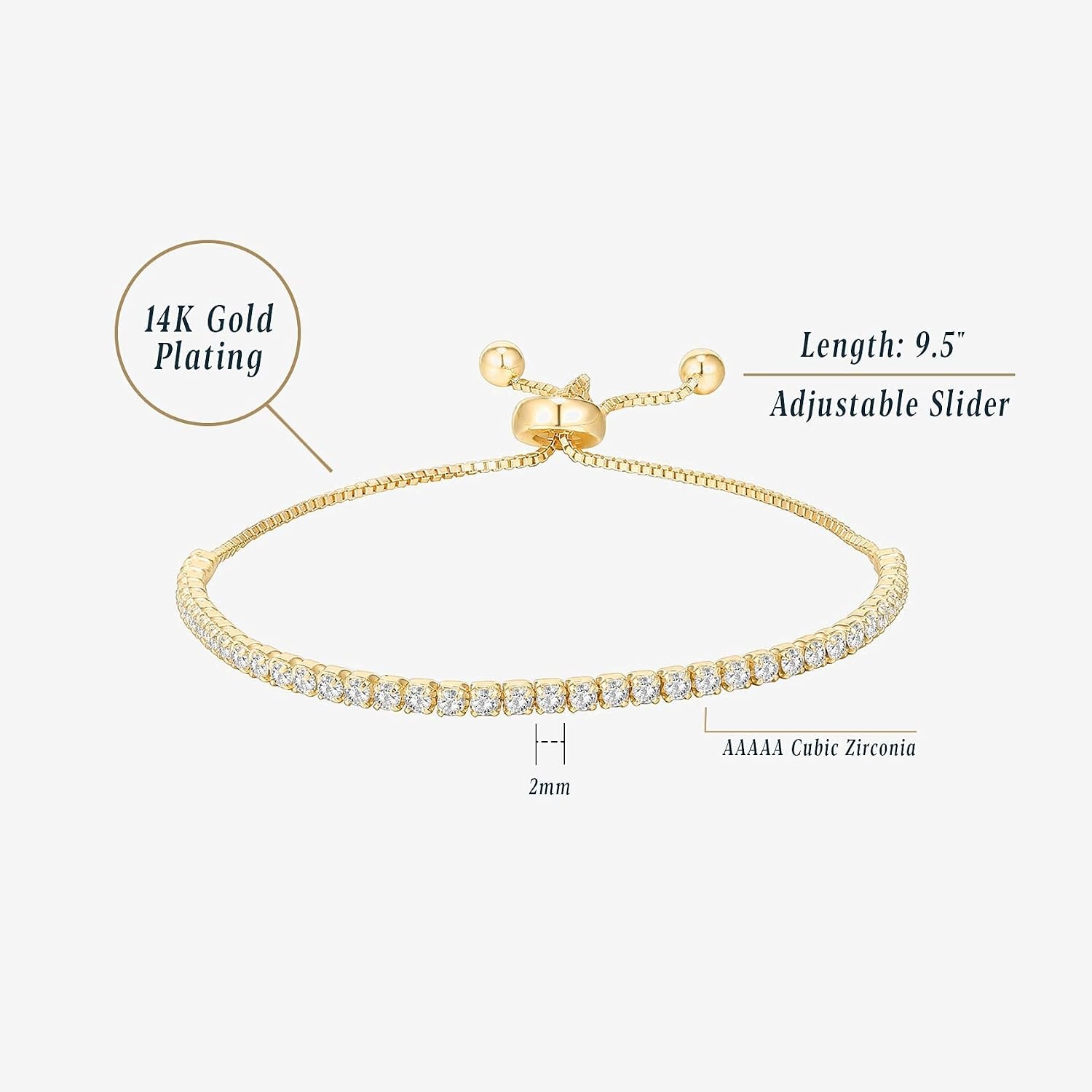 image:imagePAVOI 14K Gold Plated Cubic Zirconia Classic Tennis Bracelet for Women Adjustable SliderWhite Gold