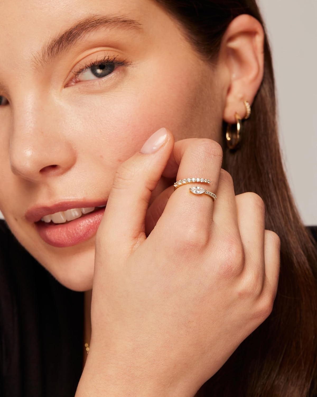 image:imagePAVOI 14K Gold Plated Cubic Zirconia Crossover Stackable Ring for Women Marquise CZ Open Twist Eternity BandWhite Gold