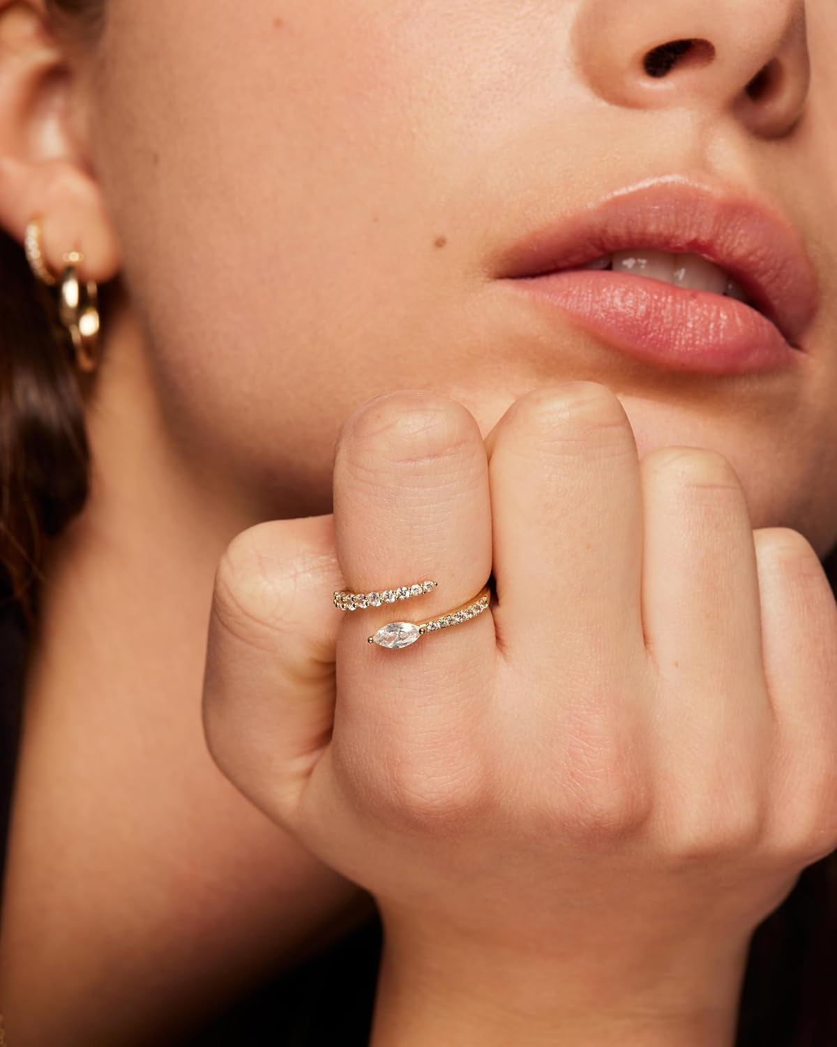 image:imagePAVOI 14K Gold Plated Cubic Zirconia Crossover Stackable Ring for Women Marquise CZ Open Twist Eternity BandWhite Gold