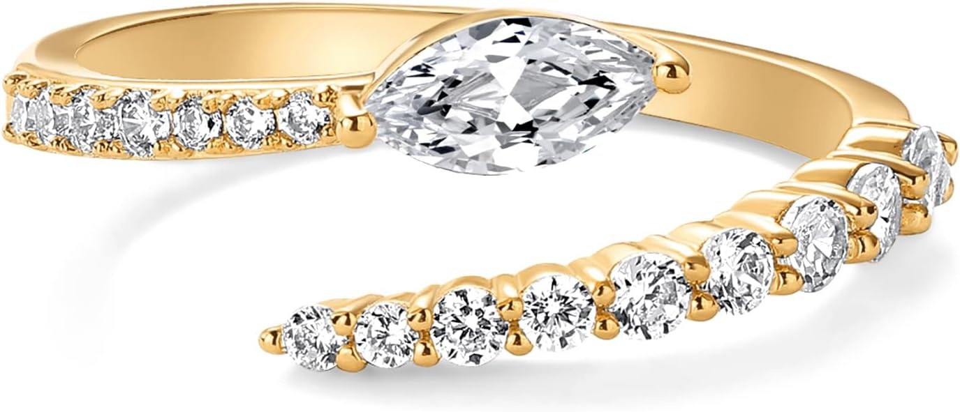 image:imagePAVOI 14K Gold Plated Cubic Zirconia Crossover Stackable Ring for Women Marquise CZ Open Twist Eternity BandYellow Gold
