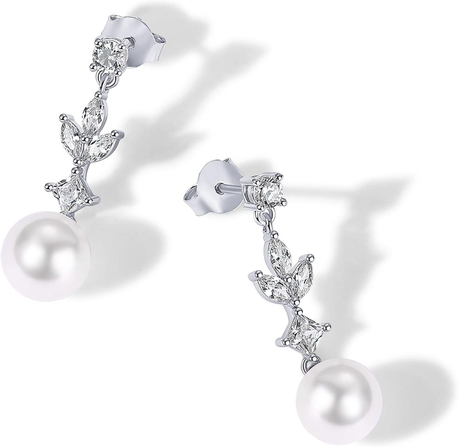 image:imagePAVOI 14K Gold Plated Cubic Zirconia Dangle Earrings for Women Crystal Long Linear Bridal Drop Earrings Cluster CZ Pearl Simulated Diamond Drop Dangle Wedding Jewelry for Brides amp BridesmaidWhite Gold