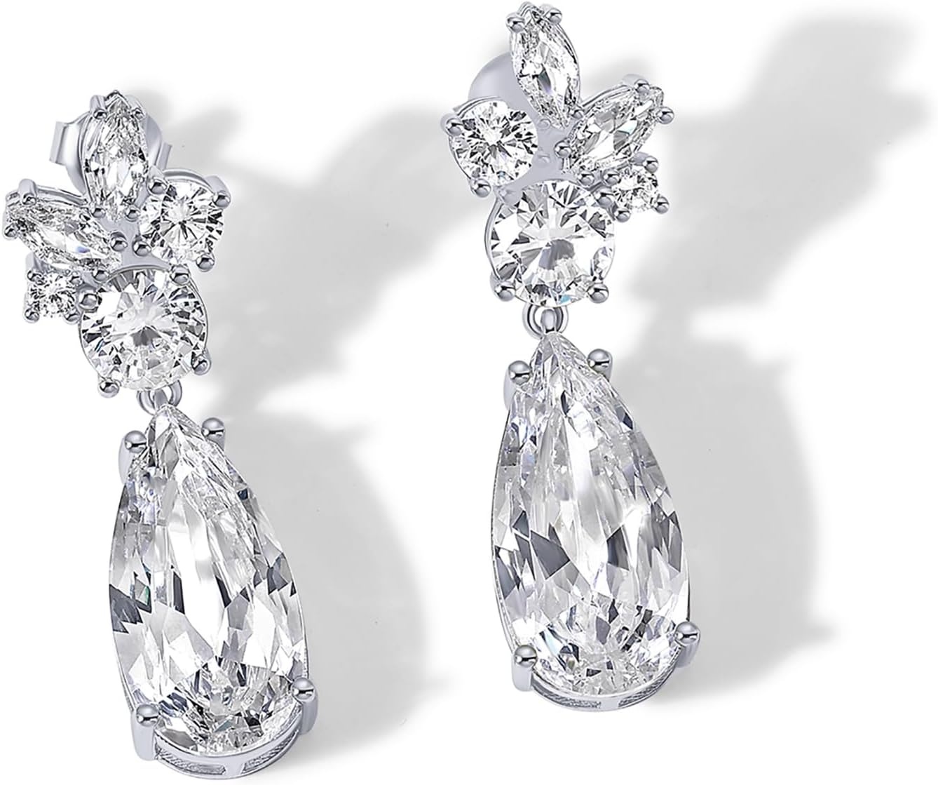 image:imagePAVOI 14K Gold Plated Cubic Zirconia Dangle Earrings for Women Crystal Long Linear Bridal Drop Earrings Cluster CZ Pearl Simulated Diamond Drop Dangle Wedding Jewelry for Brides amp BridesmaidWhite Gold