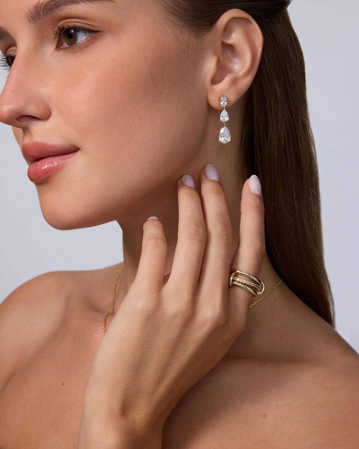 image:imagePAVOI 14K Gold Plated Cubic Zirconia Dangle Earrings for Women Crystal Long Linear Bridal Drop Earrings Cluster CZ Pearl Simulated Diamond Drop Dangle Wedding Jewelry for Brides amp BridesmaidYellow Gold