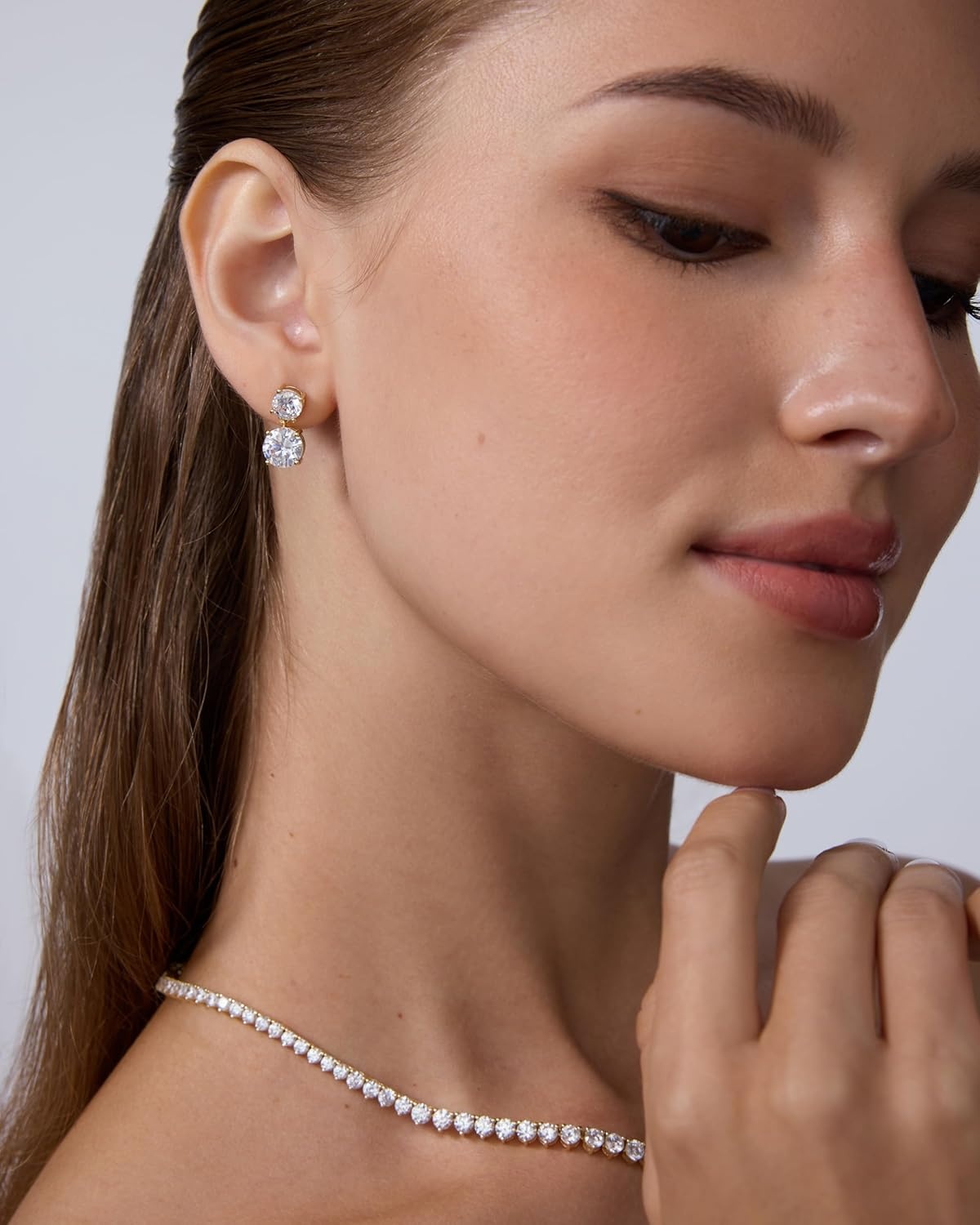 image:imagePAVOI 14K Gold Plated Cubic Zirconia Dangle Earrings for Women Crystal Long Linear Bridal Drop Earrings Cluster CZ Pearl Simulated Diamond Drop Dangle Wedding Jewelry for Brides amp BridesmaidWhite Gold