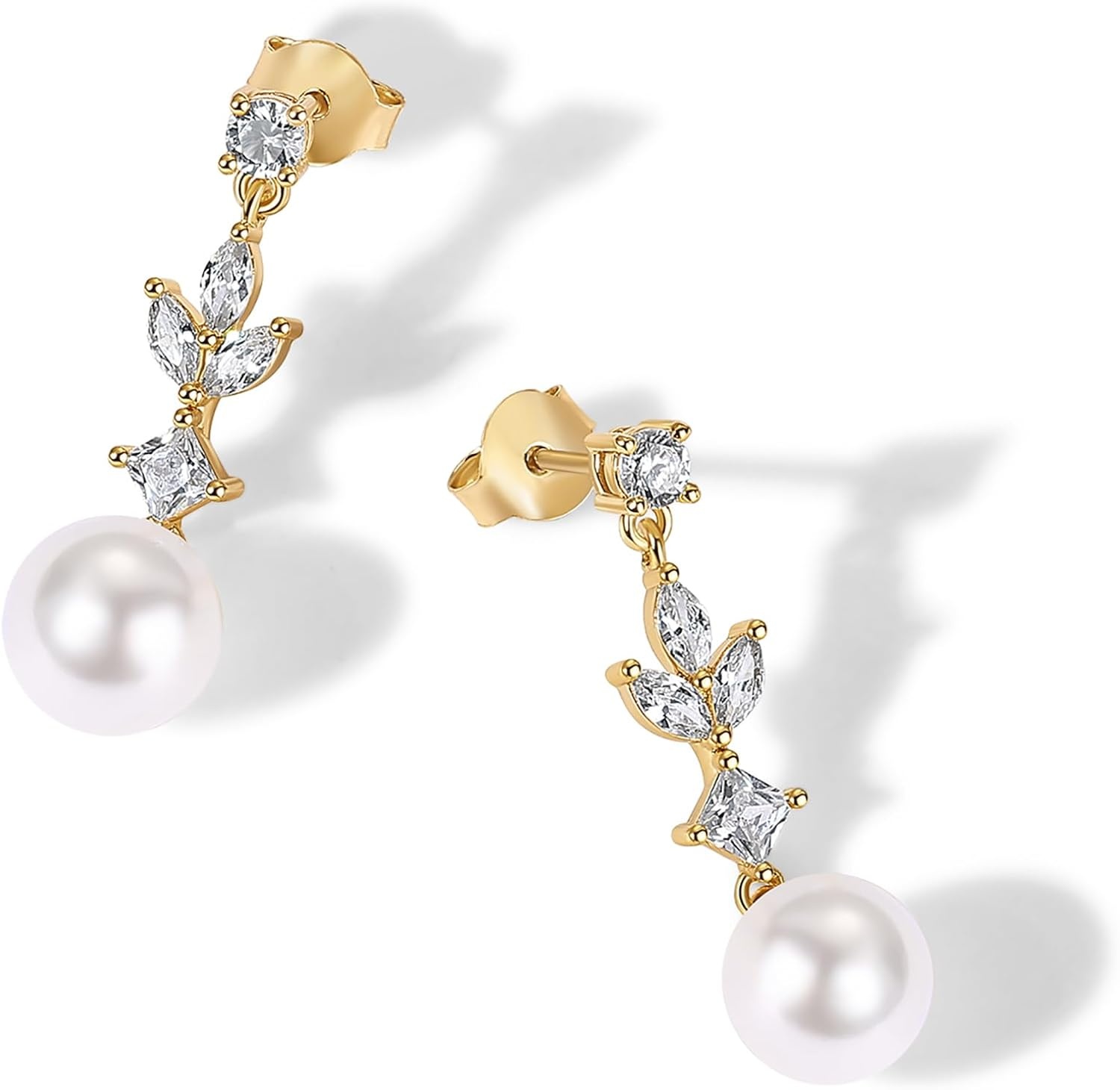 image:imagePAVOI 14K Gold Plated Cubic Zirconia Dangle Earrings for Women Crystal Long Linear Bridal Drop Earrings Cluster CZ Pearl Simulated Diamond Drop Dangle Wedding Jewelry for Brides amp BridesmaidYellow Gold