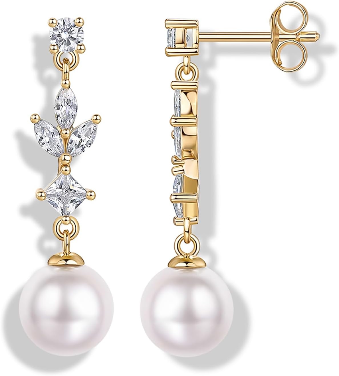 image:imagePAVOI 14K Gold Plated Cubic Zirconia Dangle Earrings for Women Crystal Long Linear Bridal Drop Earrings Cluster CZ Pearl Simulated Diamond Drop Dangle Wedding Jewelry for Brides amp BridesmaidYellow Gold
