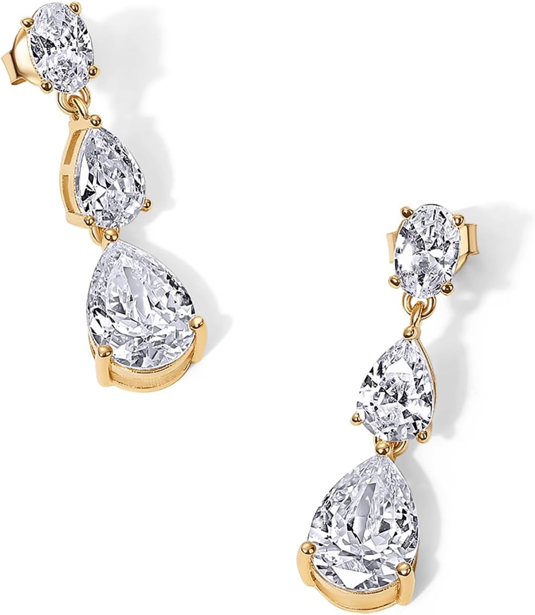 image:imagePAVOI 14K Gold Plated Cubic Zirconia Dangle Earrings for Women Crystal Long Linear Bridal Drop Earrings Cluster CZ Pearl Simulated Diamond Drop Dangle Wedding Jewelry for Brides amp BridesmaidYellow Gold