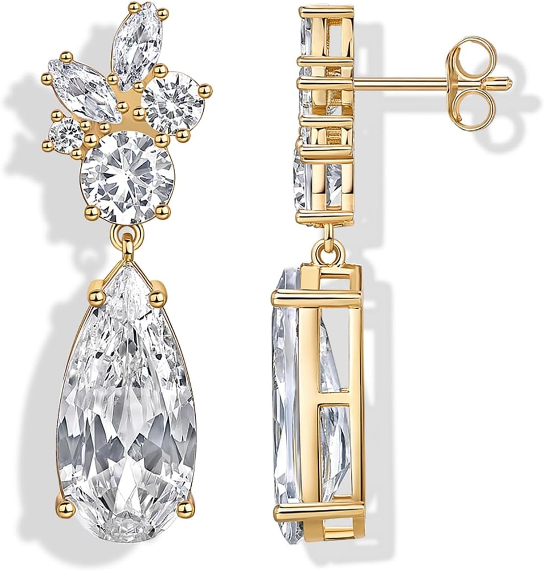 image:imagePAVOI 14K Gold Plated Cubic Zirconia Dangle Earrings for Women Crystal Long Linear Bridal Drop Earrings Cluster CZ Pearl Simulated Diamond Drop Dangle Wedding Jewelry for Brides amp BridesmaidYellow Gold