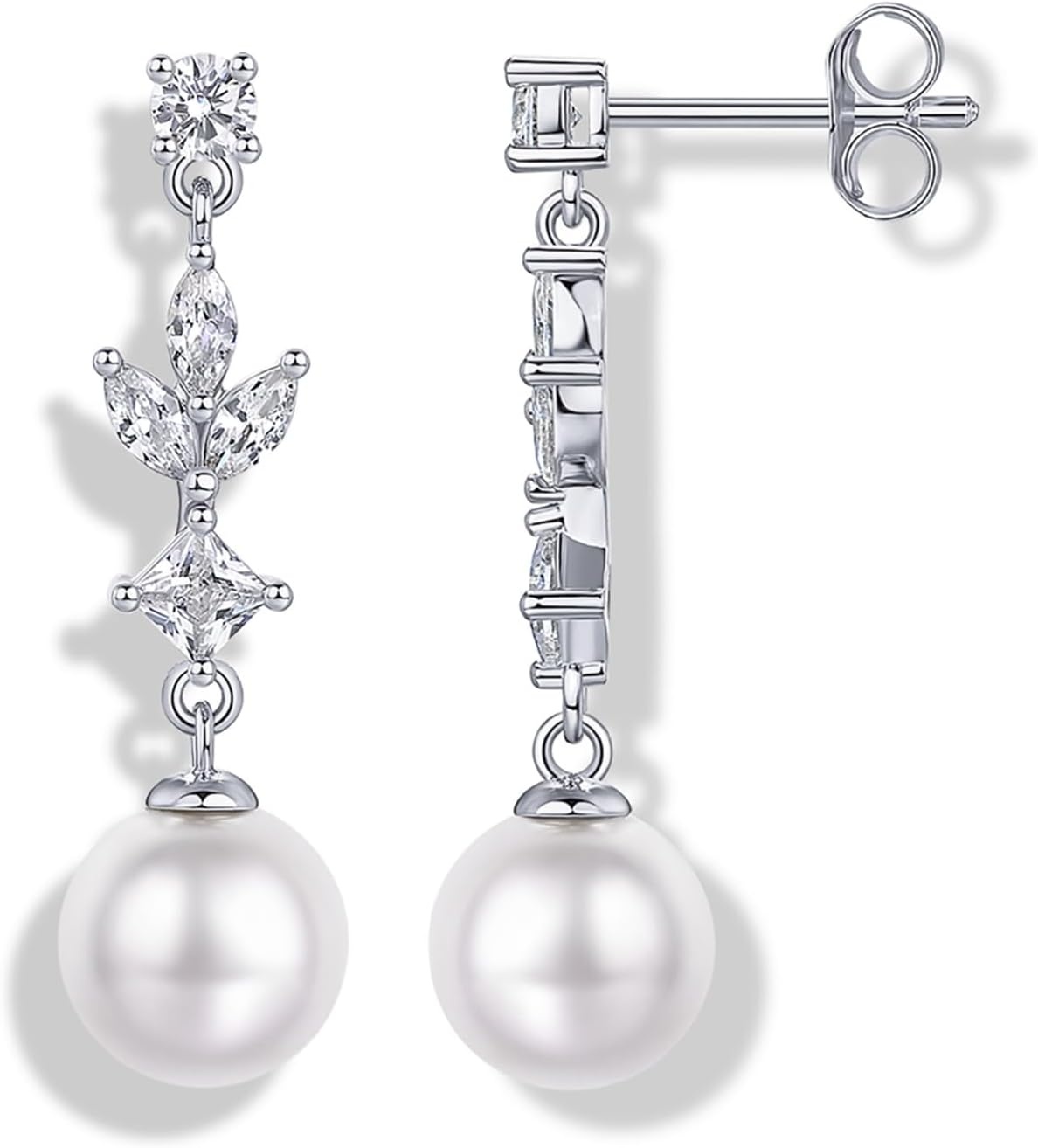 image:imagePAVOI 14K Gold Plated Cubic Zirconia Dangle Earrings for Women Crystal Long Linear Bridal Drop Earrings Cluster CZ Pearl Simulated Diamond Drop Dangle Wedding Jewelry for Brides amp BridesmaidWhite Gold