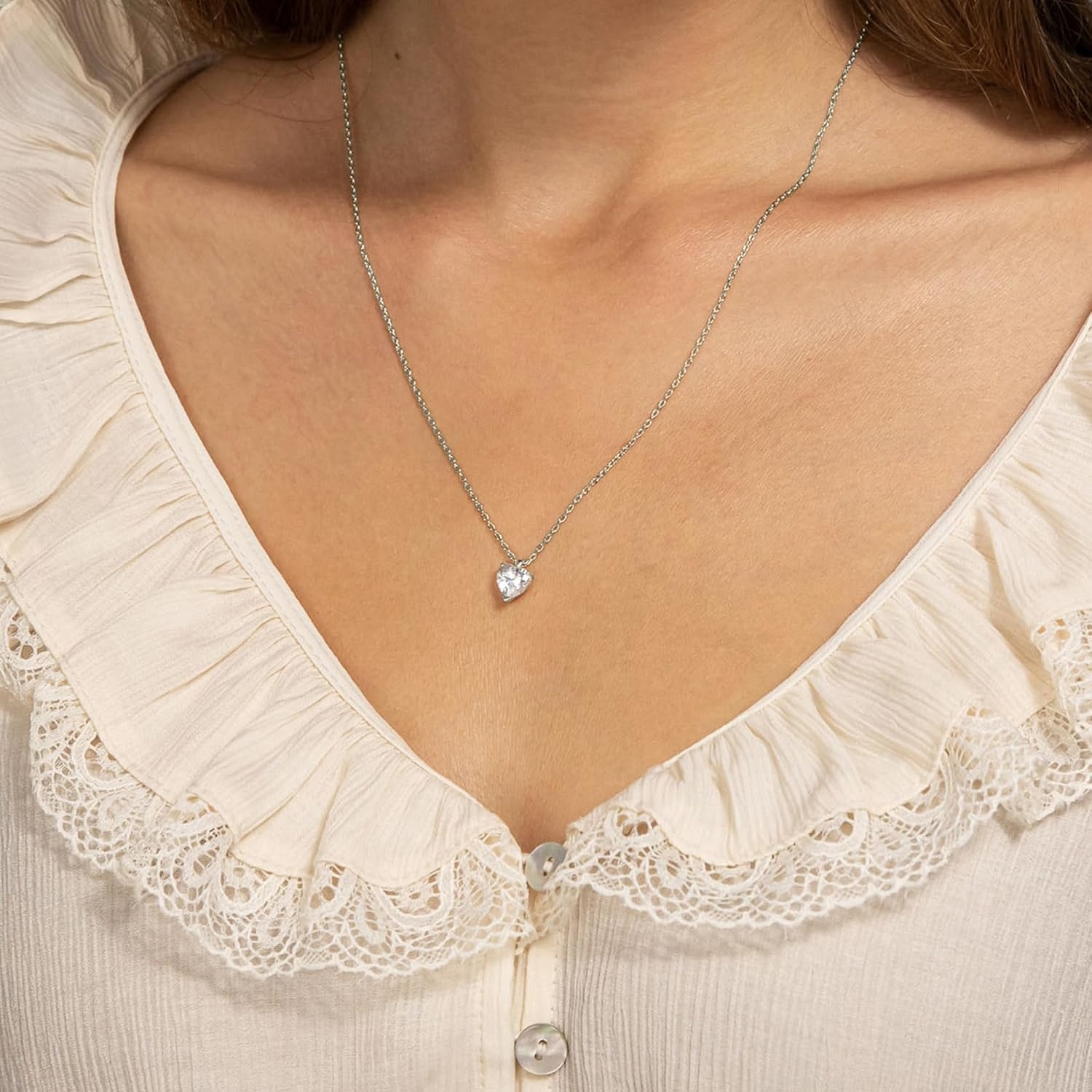 image:imagePAVOI 14K Gold Plated Cubic Zirconia Diamond Pendant Necklace for Women Adjustable SliderWhite Gold