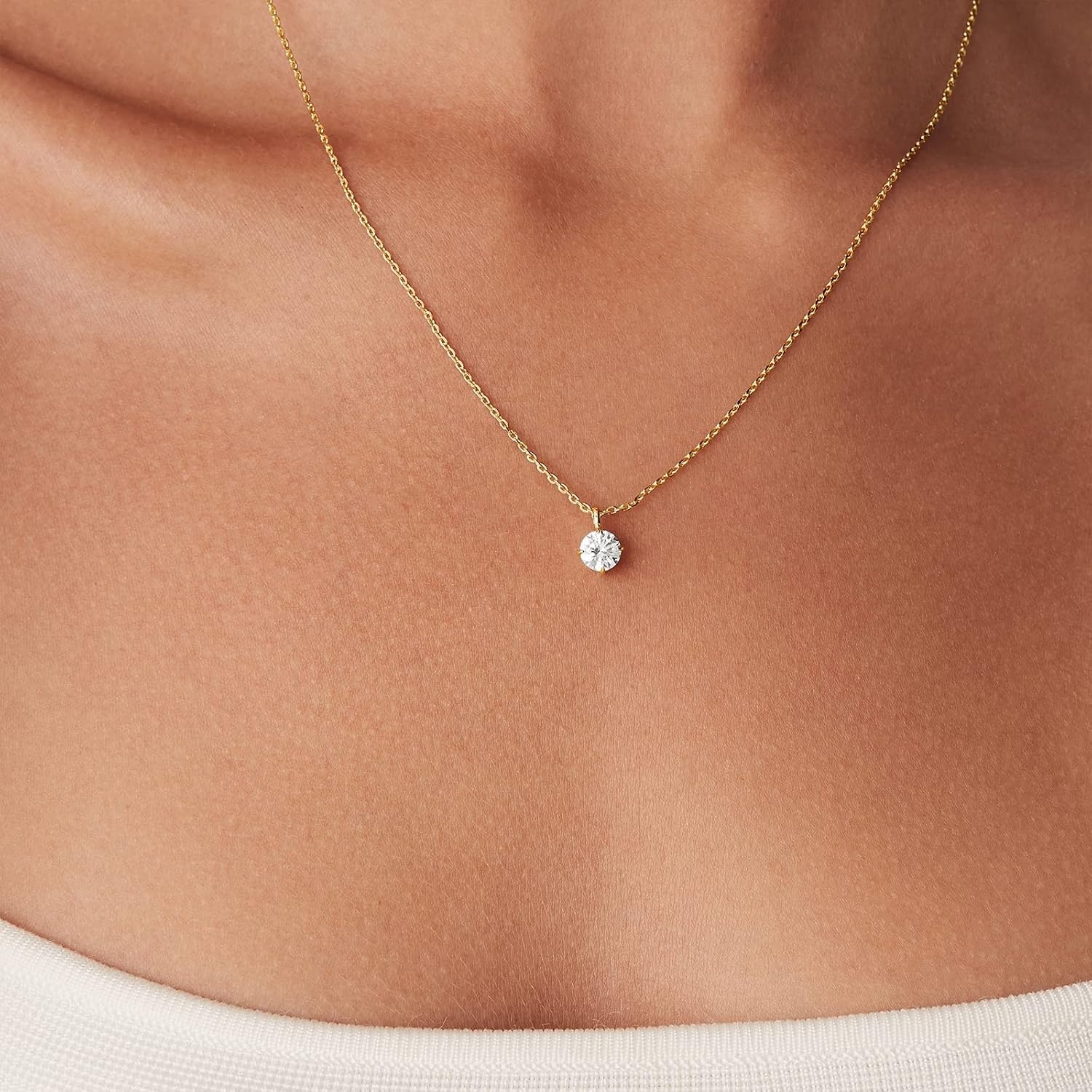 image:imagePAVOI 14K Gold Plated Cubic Zirconia Diamond Pendant Necklace for Women Adjustable SliderWhite Gold