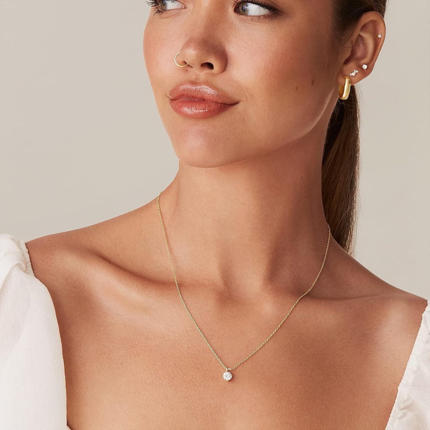 image:imagePAVOI 14K Gold Plated Cubic Zirconia Diamond Pendant Necklace for Women Adjustable SliderWhite Gold