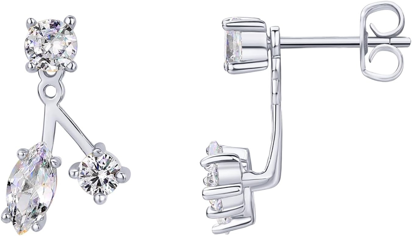 image:imagePAVOI 14K Gold Plated Cubic Zirconia Earrings Jacket for Women Sterling Silver Posts Dainty CZ Front and Back Double Studs Statement Ear Jacket Earrings for WomenWhite Gold