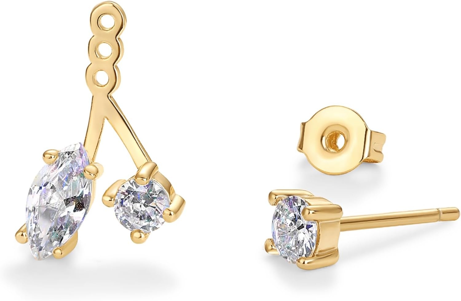 image:imagePAVOI 14K Gold Plated Cubic Zirconia Earrings Jacket for Women Sterling Silver Posts Dainty CZ Front and Back Double Studs Statement Ear Jacket Earrings for WomenYellow Gold