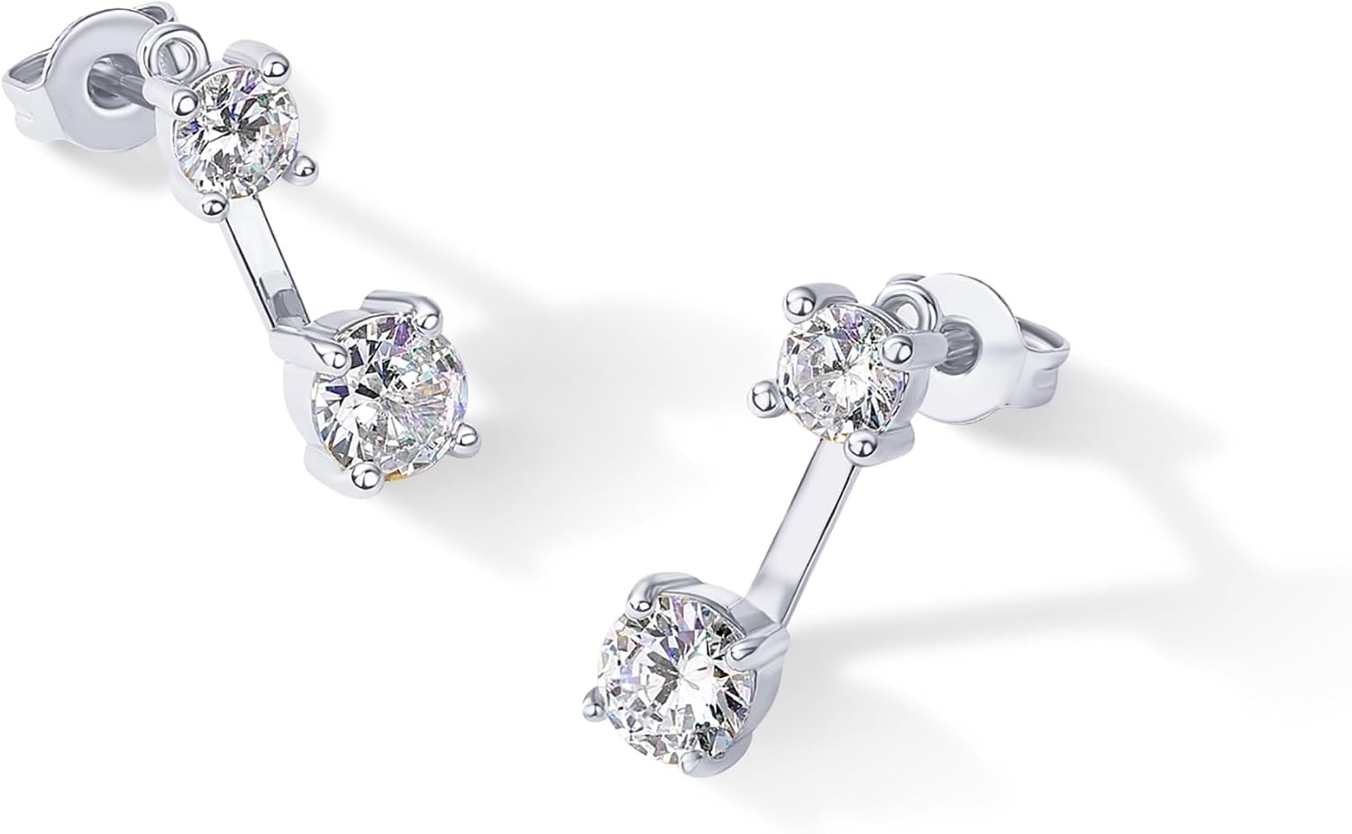 image:imagePAVOI 14K Gold Plated Cubic Zirconia Earrings Jacket for Women Sterling Silver Posts Dainty CZ Front and Back Double Studs Statement Ear Jacket Earrings for WomenWhite Gold