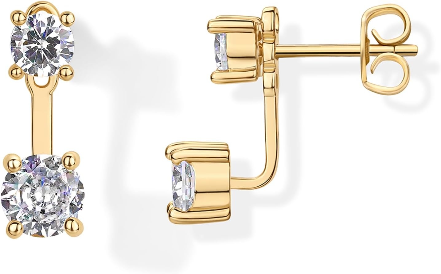 image:imagePAVOI 14K Gold Plated Cubic Zirconia Earrings Jacket for Women Sterling Silver Posts Dainty CZ Front and Back Double Studs Statement Ear Jacket Earrings for WomenYellow Gold