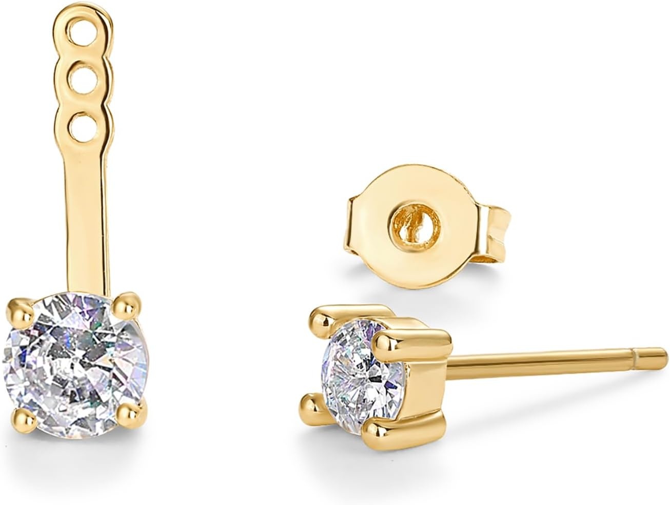 image:imagePAVOI 14K Gold Plated Cubic Zirconia Earrings Jacket for Women Sterling Silver Posts Dainty CZ Front and Back Double Studs Statement Ear Jacket Earrings for WomenYellow Gold