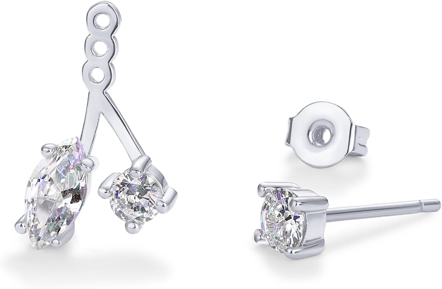 image:imagePAVOI 14K Gold Plated Cubic Zirconia Earrings Jacket for Women Sterling Silver Posts Dainty CZ Front and Back Double Studs Statement Ear Jacket Earrings for WomenWhite Gold