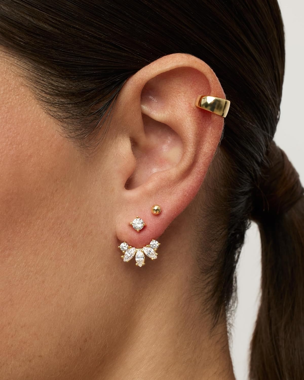 image:imagePAVOI 14K Gold Plated Cubic Zirconia Earrings Jacket for Women Sterling Silver Posts Dainty CZ Front and Back Double Studs Statement Ear Jacket Earrings for WomenWhite Gold