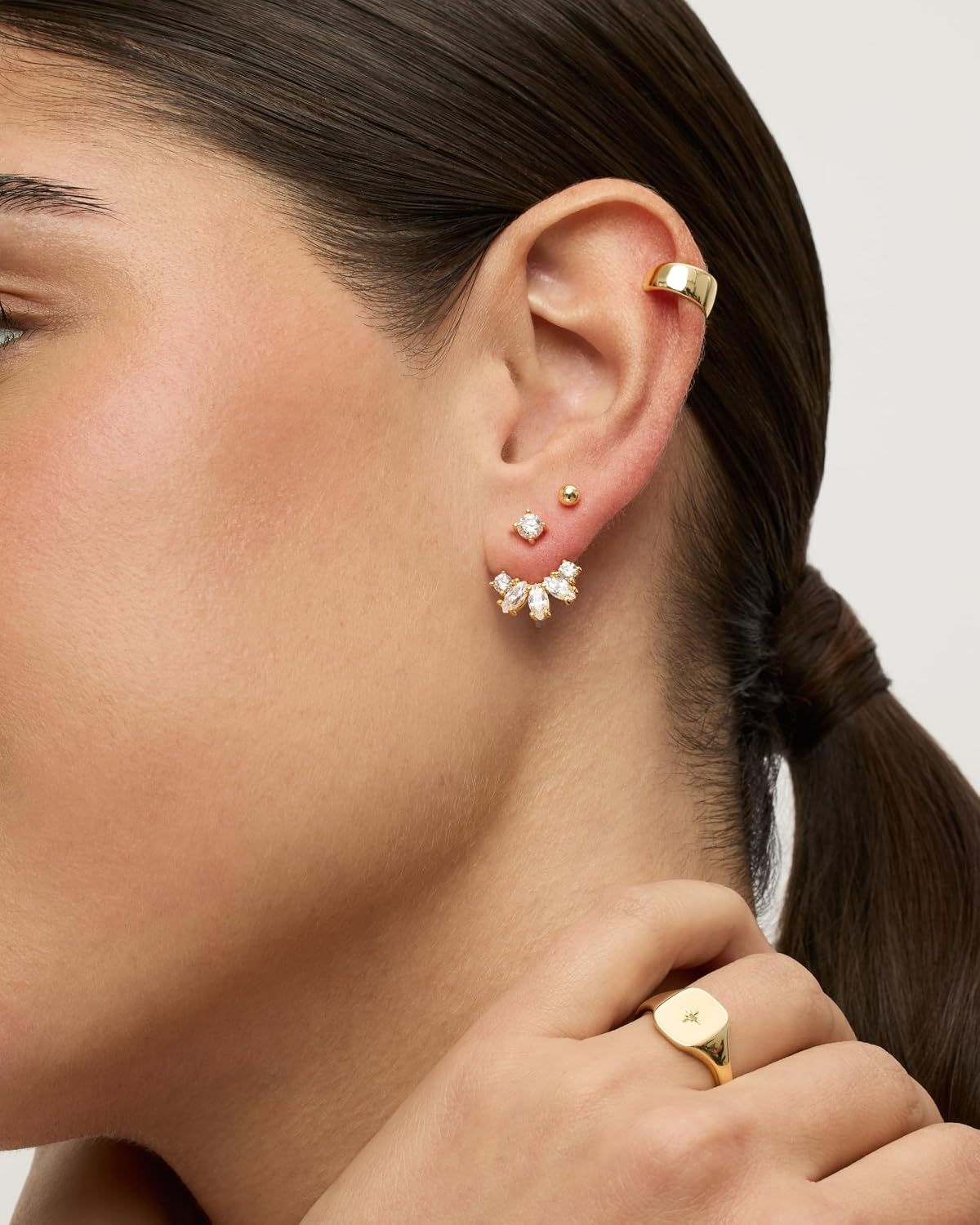 image:imagePAVOI 14K Gold Plated Cubic Zirconia Earrings Jacket for Women Sterling Silver Posts Dainty CZ Front and Back Double Studs Statement Ear Jacket Earrings for WomenYellow Gold