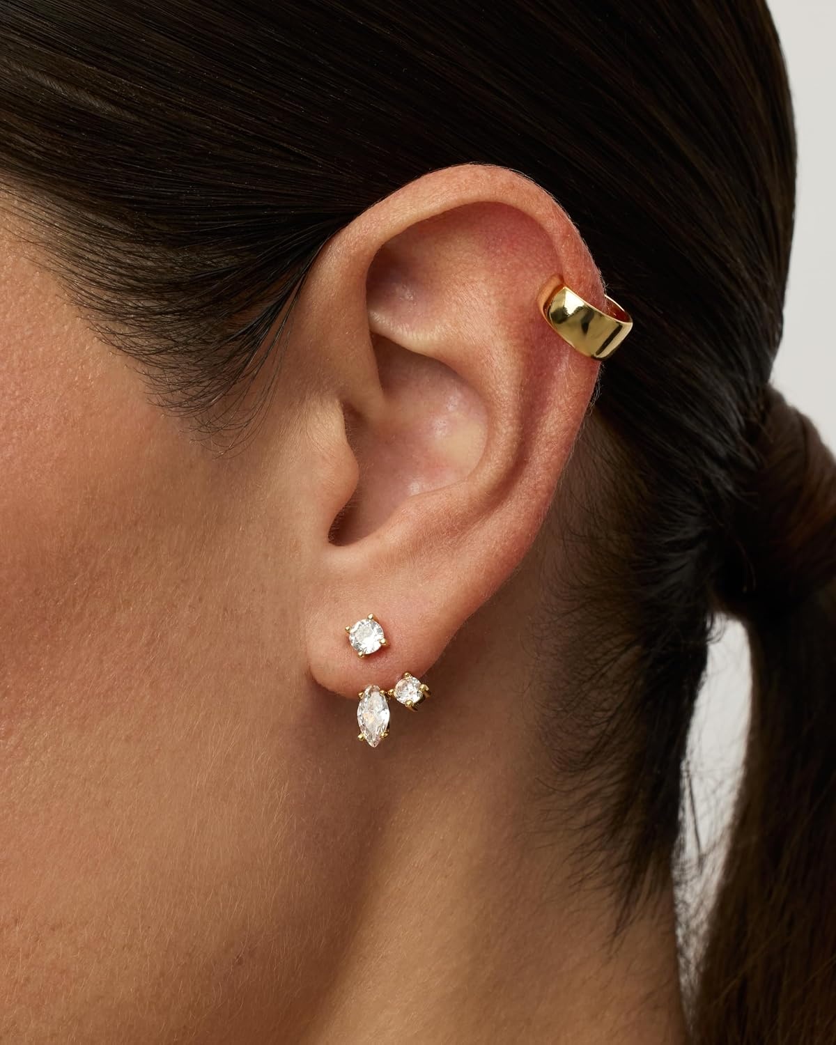 image:imagePAVOI 14K Gold Plated Cubic Zirconia Earrings Jacket for Women Sterling Silver Posts Dainty CZ Front and Back Double Studs Statement Ear Jacket Earrings for WomenYellow Gold