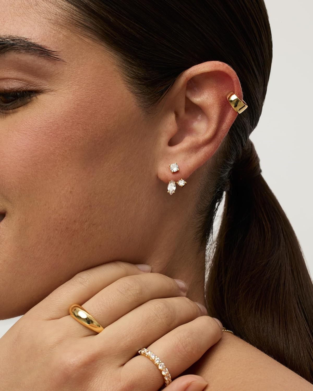 image:imagePAVOI 14K Gold Plated Cubic Zirconia Earrings Jacket for Women Sterling Silver Posts Dainty CZ Front and Back Double Studs Statement Ear Jacket Earrings for WomenYellow Gold