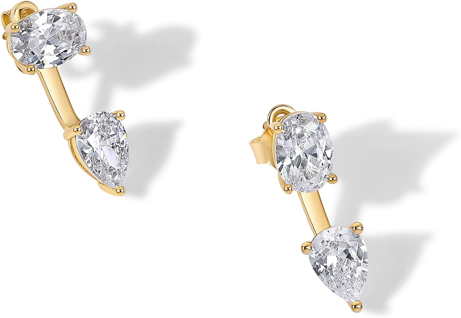 image:imagePAVOI 14K Gold Plated Cubic Zirconia Earrings Jacket for Women Sterling Silver Posts Dainty CZ Front and Back Double Studs Statement Ear Jacket Earrings for WomenYellow Gold