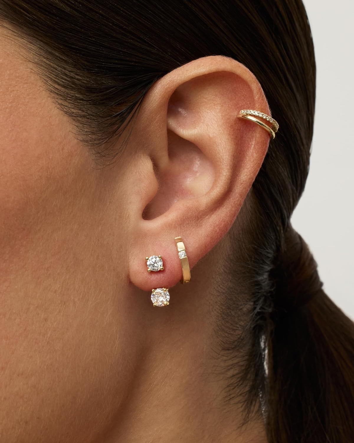 image:imagePAVOI 14K Gold Plated Cubic Zirconia Earrings Jacket for Women Sterling Silver Posts Dainty CZ Front and Back Double Studs Statement Ear Jacket Earrings for WomenYellow Gold