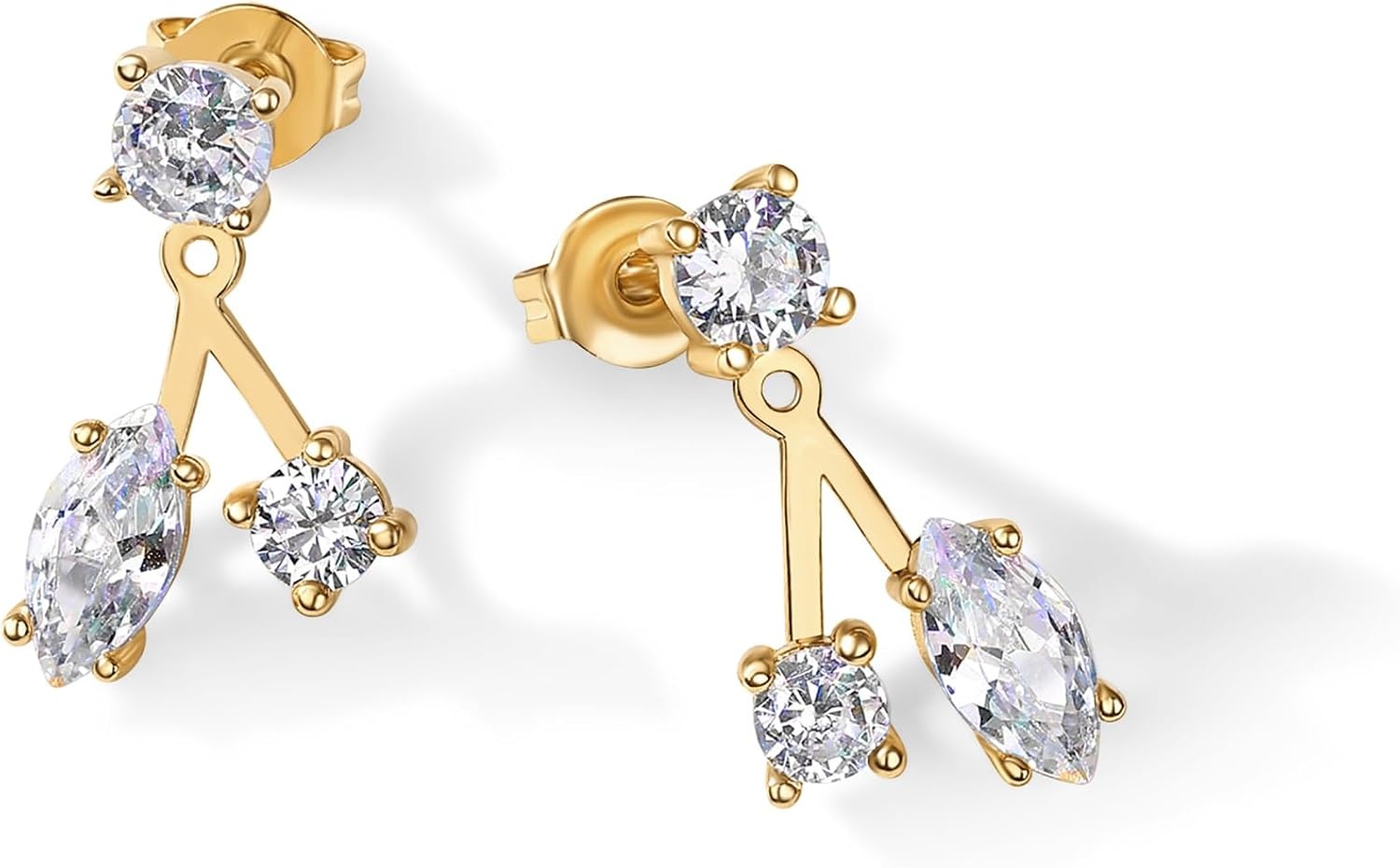 image:imagePAVOI 14K Gold Plated Cubic Zirconia Earrings Jacket for Women Sterling Silver Posts Dainty CZ Front and Back Double Studs Statement Ear Jacket Earrings for WomenYellow Gold