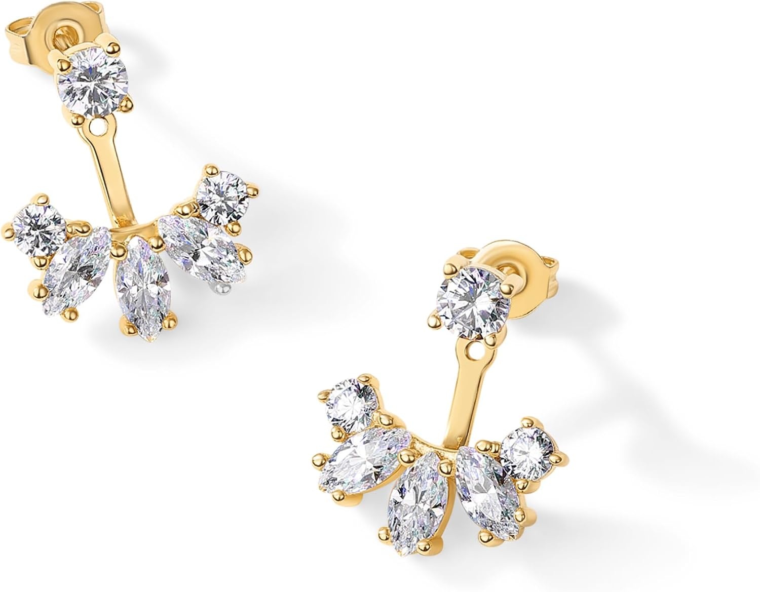 image:imagePAVOI 14K Gold Plated Cubic Zirconia Earrings Jacket for Women Sterling Silver Posts Dainty CZ Front and Back Double Studs Statement Ear Jacket Earrings for WomenYellow Gold