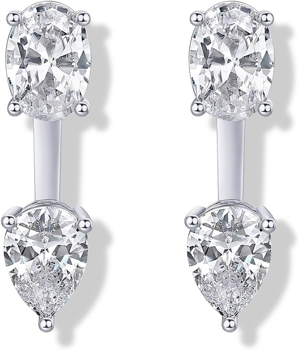 image:imagePAVOI 14K Gold Plated Cubic Zirconia Earrings Jacket for Women Sterling Silver Posts Dainty CZ Front and Back Double Studs Statement Ear Jacket Earrings for WomenWhite Gold