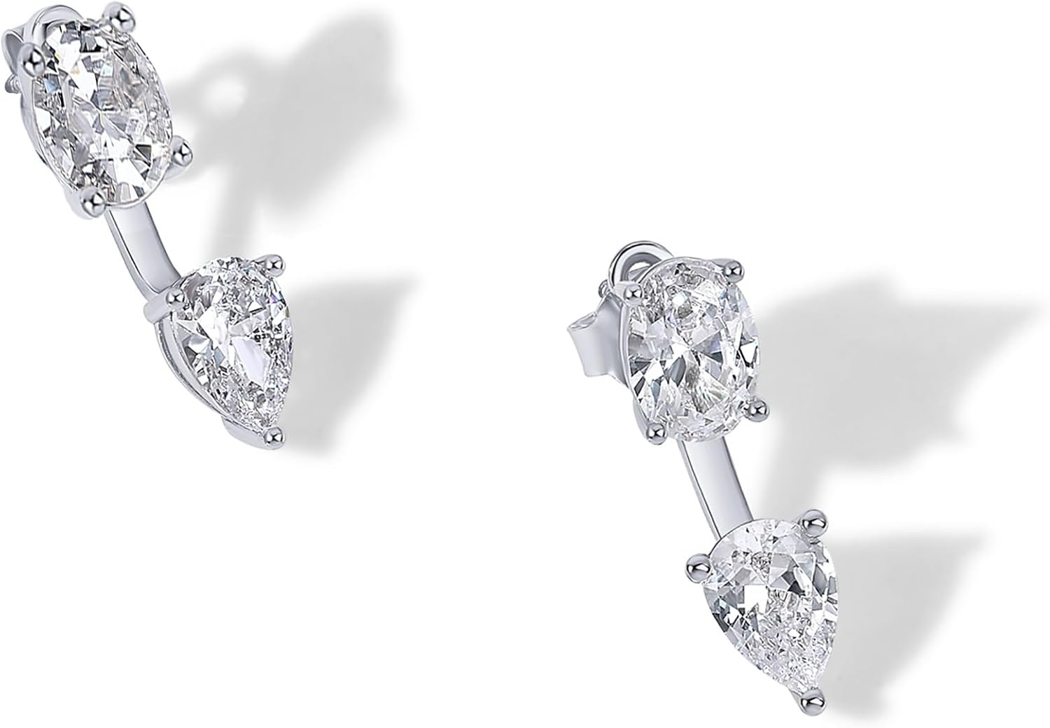 image:imagePAVOI 14K Gold Plated Cubic Zirconia Earrings Jacket for Women Sterling Silver Posts Dainty CZ Front and Back Double Studs Statement Ear Jacket Earrings for WomenWhite Gold