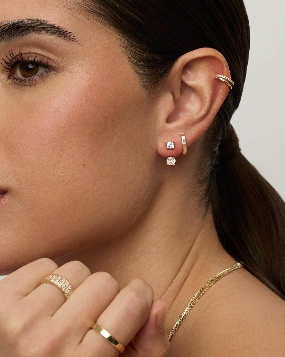image:imagePAVOI 14K Gold Plated Cubic Zirconia Earrings Jacket for Women Sterling Silver Posts Dainty CZ Front and Back Double Studs Statement Ear Jacket Earrings for WomenYellow Gold