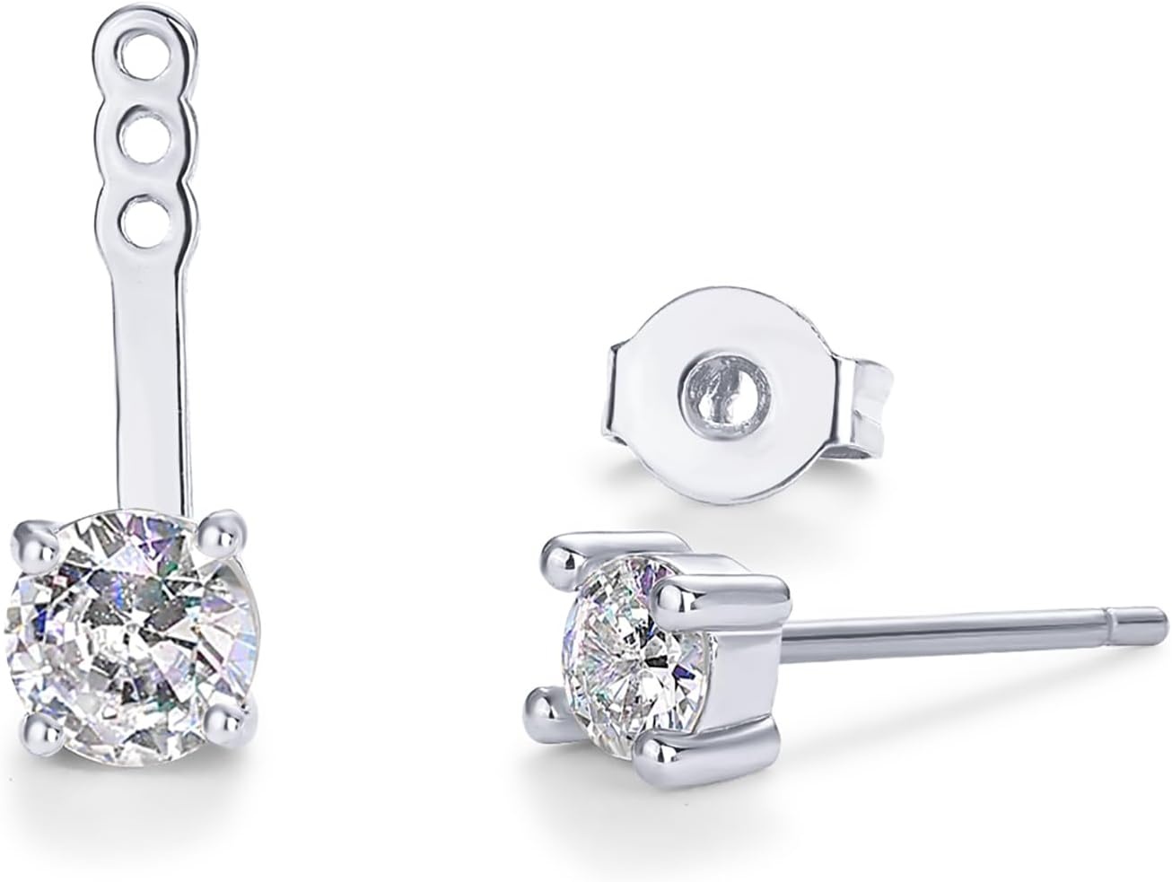 image:imagePAVOI 14K Gold Plated Cubic Zirconia Earrings Jacket for Women Sterling Silver Posts Dainty CZ Front and Back Double Studs Statement Ear Jacket Earrings for WomenWhite Gold
