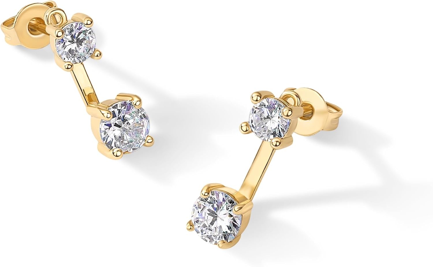 image:imagePAVOI 14K Gold Plated Cubic Zirconia Earrings Jacket for Women Sterling Silver Posts Dainty CZ Front and Back Double Studs Statement Ear Jacket Earrings for WomenYellow Gold
